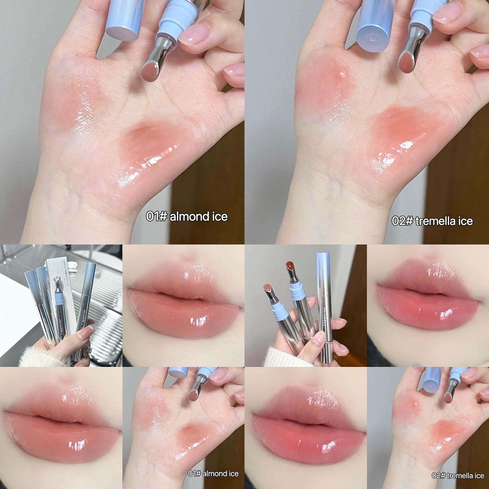 Cappuvini Mirror Water Shine Essence Lip Gloss | Moist and Submissive Light Texture | Moisturizing Lip Tint with Cooling Ice Roller Applicator | Lip Protection Formula | Long-Lasting Liquid Lipstick | Ice-Themed Shades Light Pink Light Nude Color With High glossy Shine (06# Pomegranate Ice, 2.5g) 4