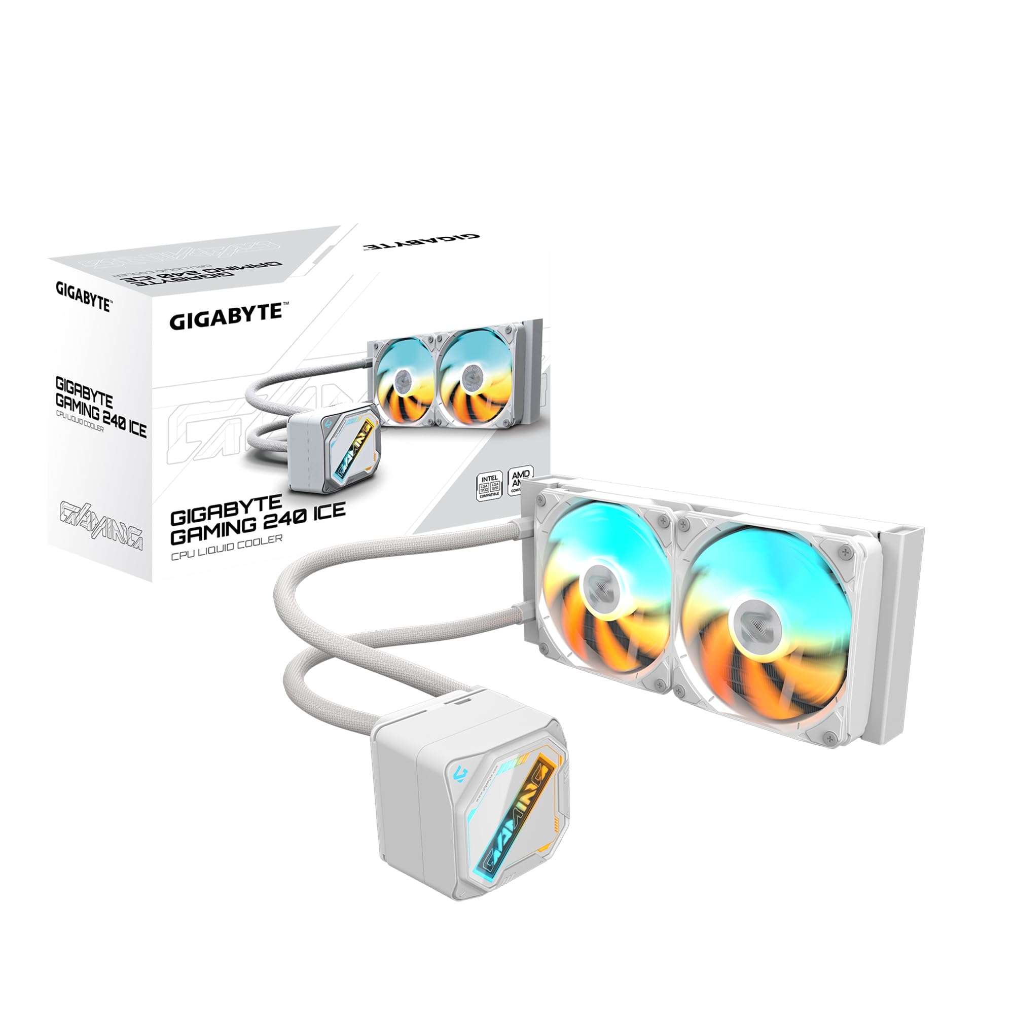 GIGABYTE Gaming 240 ICE Liquid CPU Cooler, 240mm Radiator with 2X 120mm Low Noise ARGB Fans, Compatible with Intel LGA 1851, 1700, 115X, 1200, and AMD AM5, AM4 (GIGABYTE Gaming 240 ICE)