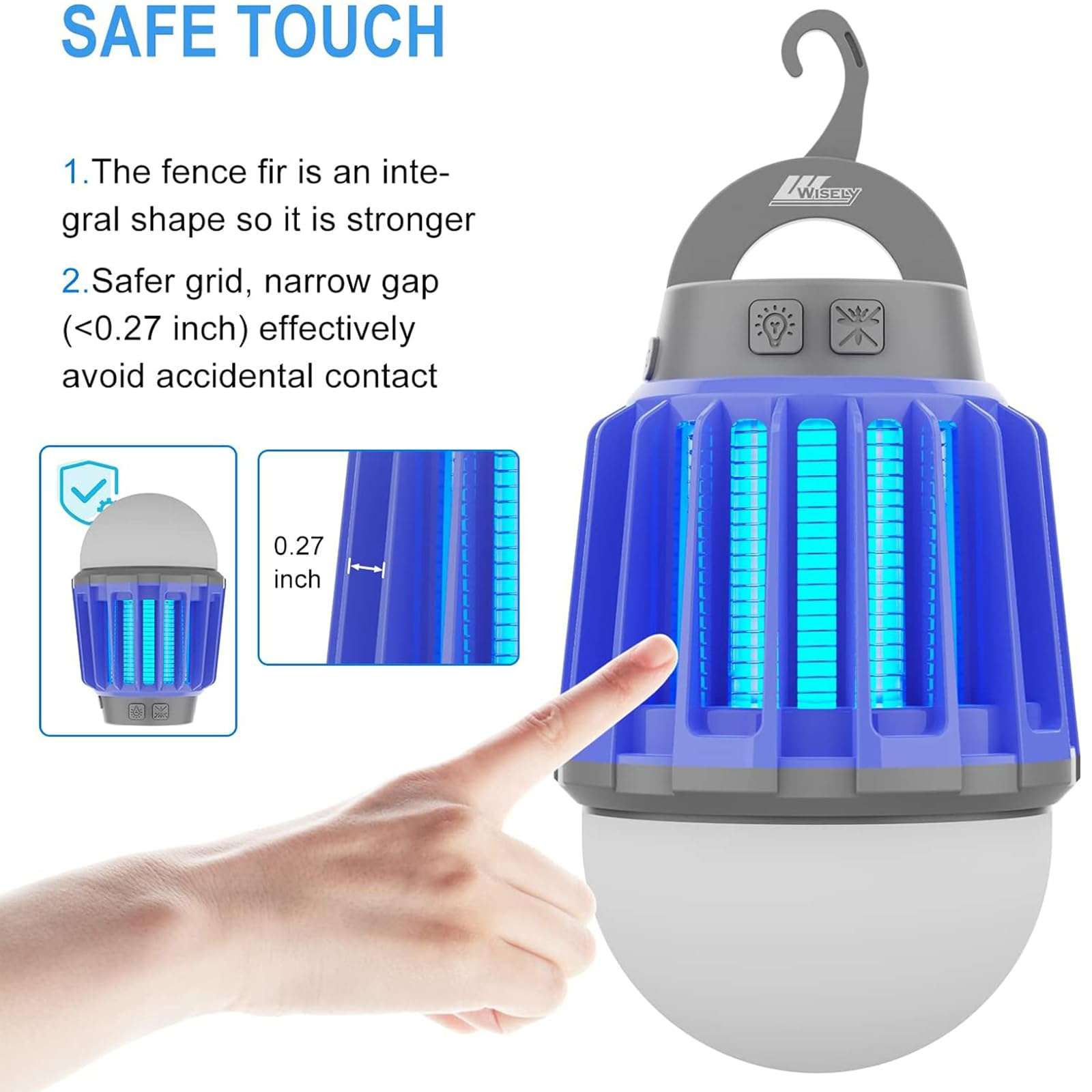 Wisely Bug Zapper Outdoor/Indoor Electric, USB-C Rechargeable Mosquito Killer Lantern Lamp, Portable Insect Electronic Zapper Indoor Trap, with LED Light 2PK 6