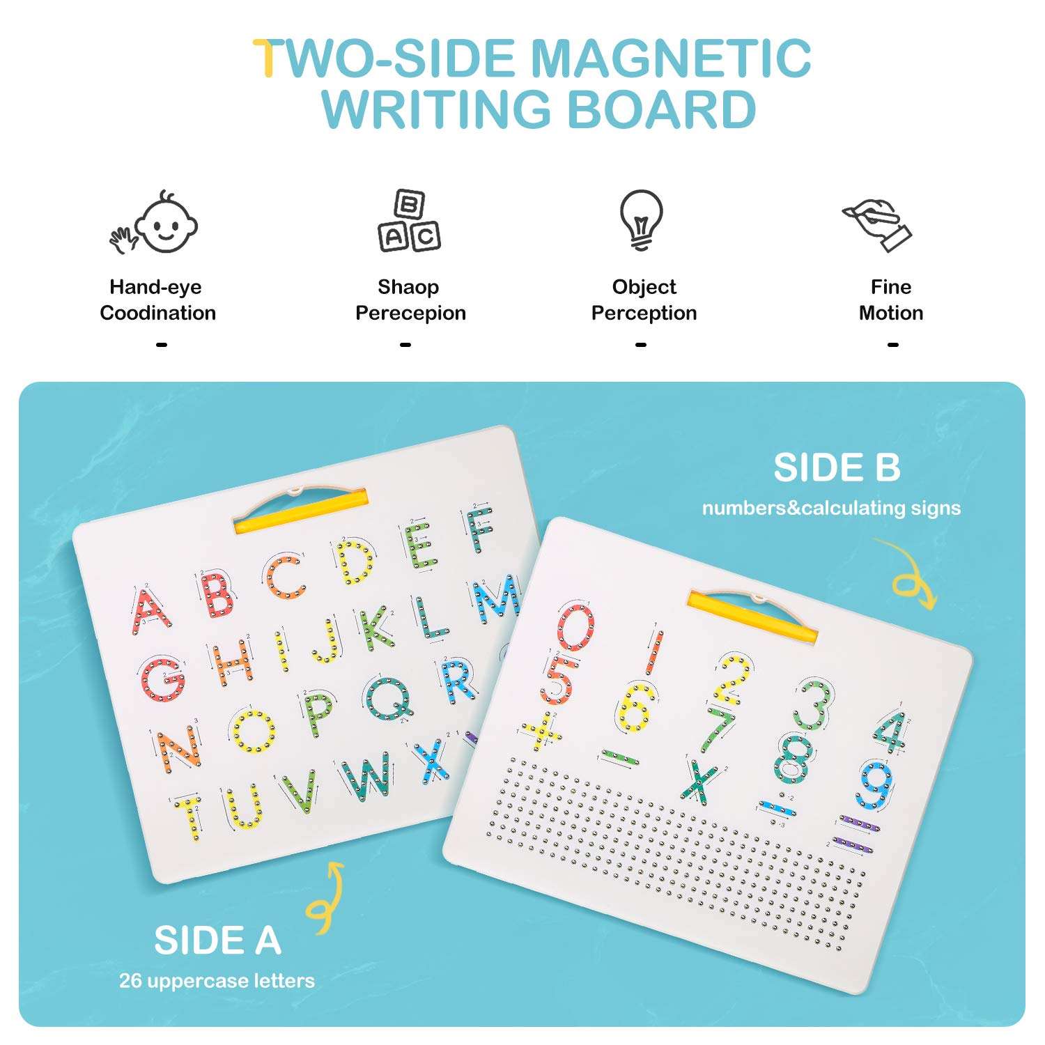 Hautton Magnetic Letters Board, 2 in 1 Alphabet ABC Uppercase Letter and Number Tracing Board, Learn Writing Drawing Tablet with Stylus Pen Educational Toy Gift for Toddlers Kids Preschool 2