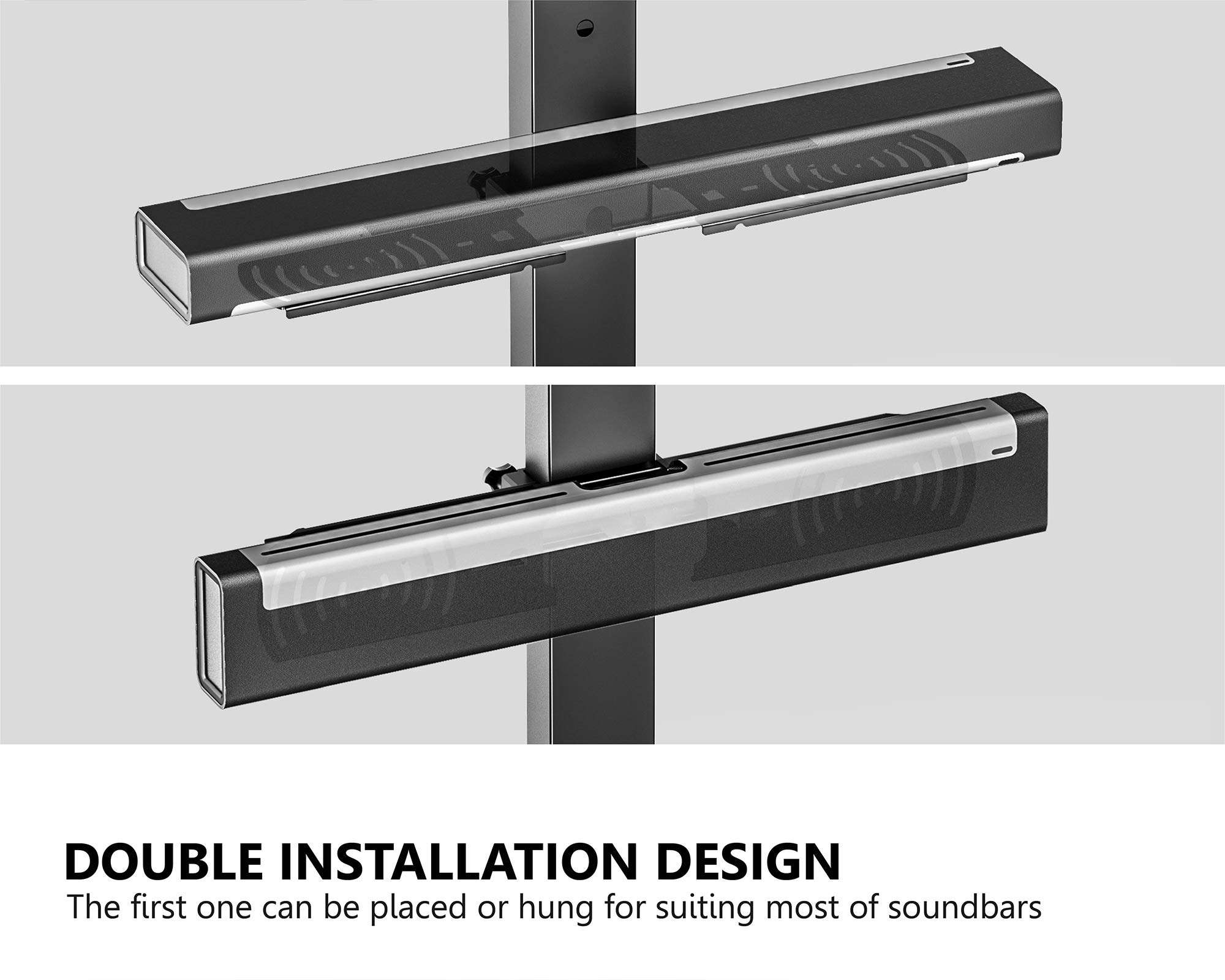 FITUEYES Sound Bar Mount with 2 Installation Design for SONOS Beam Most Sound Bars Up to 22 LBS Soundbar Mounting Bracket Specially for Floor TV Stand 4