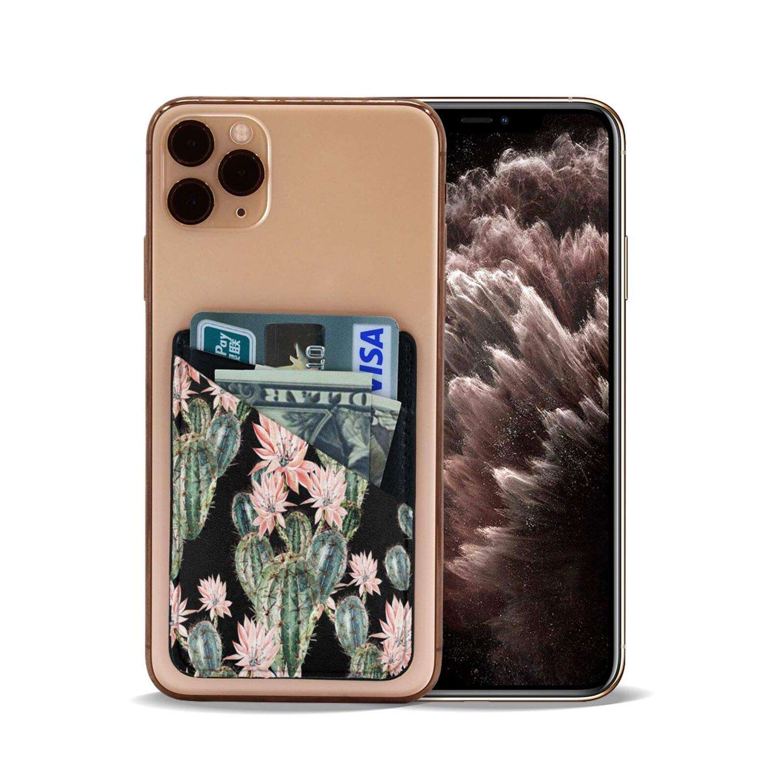 N/W Vintage Cactus Phone Card Holder, Stick-on ID Credit Card Wallet Phone Case Pouch Sleeve Pocket for iPhone, Android and All Smartphones Black 3.5 x 2.5 x 0.2 inches 1