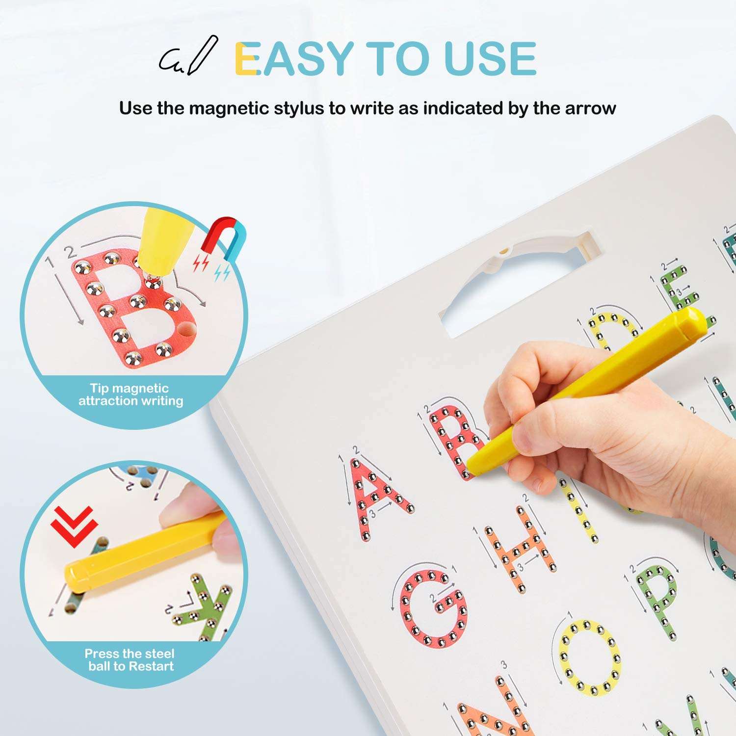 Hautton Magnetic Letters Board, 2 in 1 Alphabet ABC Uppercase Letter and Number Tracing Board, Learn Writing Drawing Tablet with Stylus Pen Educational Toy Gift for Toddlers Kids Preschool 3