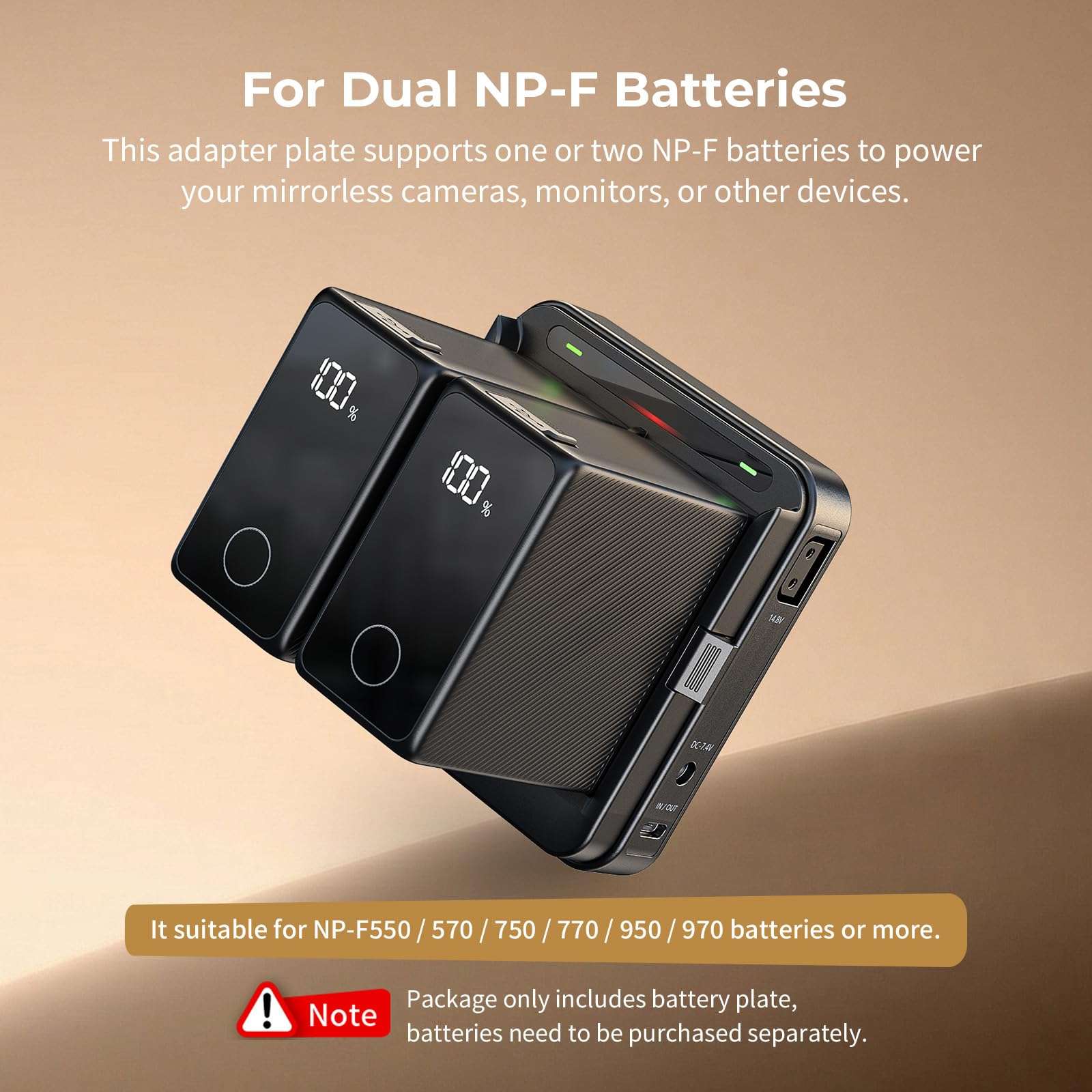 SmallRig Dual NP-F Battery Plate, Power Supply for D-Tap, DC, USB-C Ports, Adapter Mount Plate for NP-F550 / 570/750 / 770/950 / 970 Batteries, Supports UPS - 5536 3