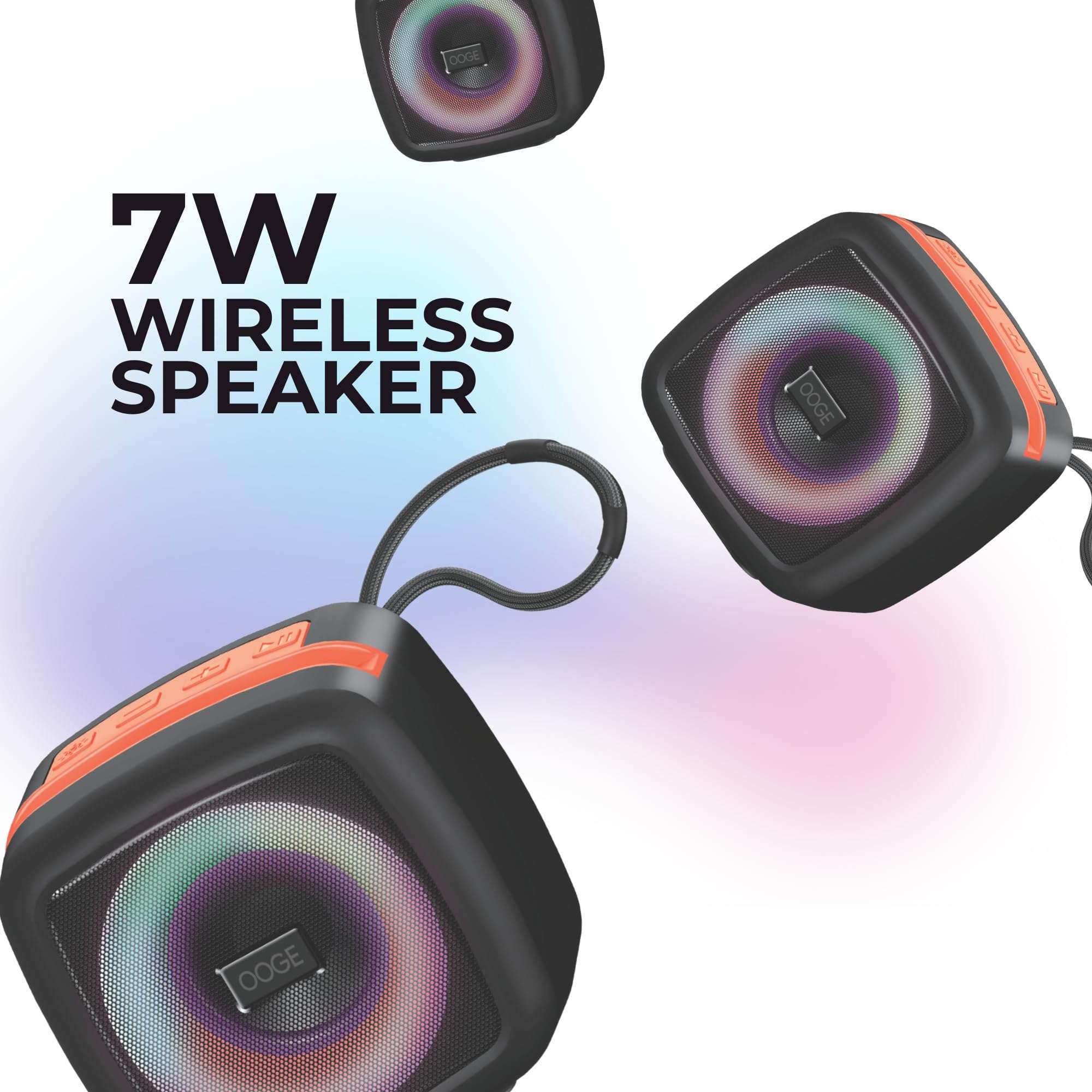 OOGE Vibebox 1000 Bluetooth Speaker | 7W Wireless Speaker with AUX & USB Port | RGB Lights | Type-C Charging | Bluetooth 5.3 | Deep Bass | Compact & Stylish | Black 3