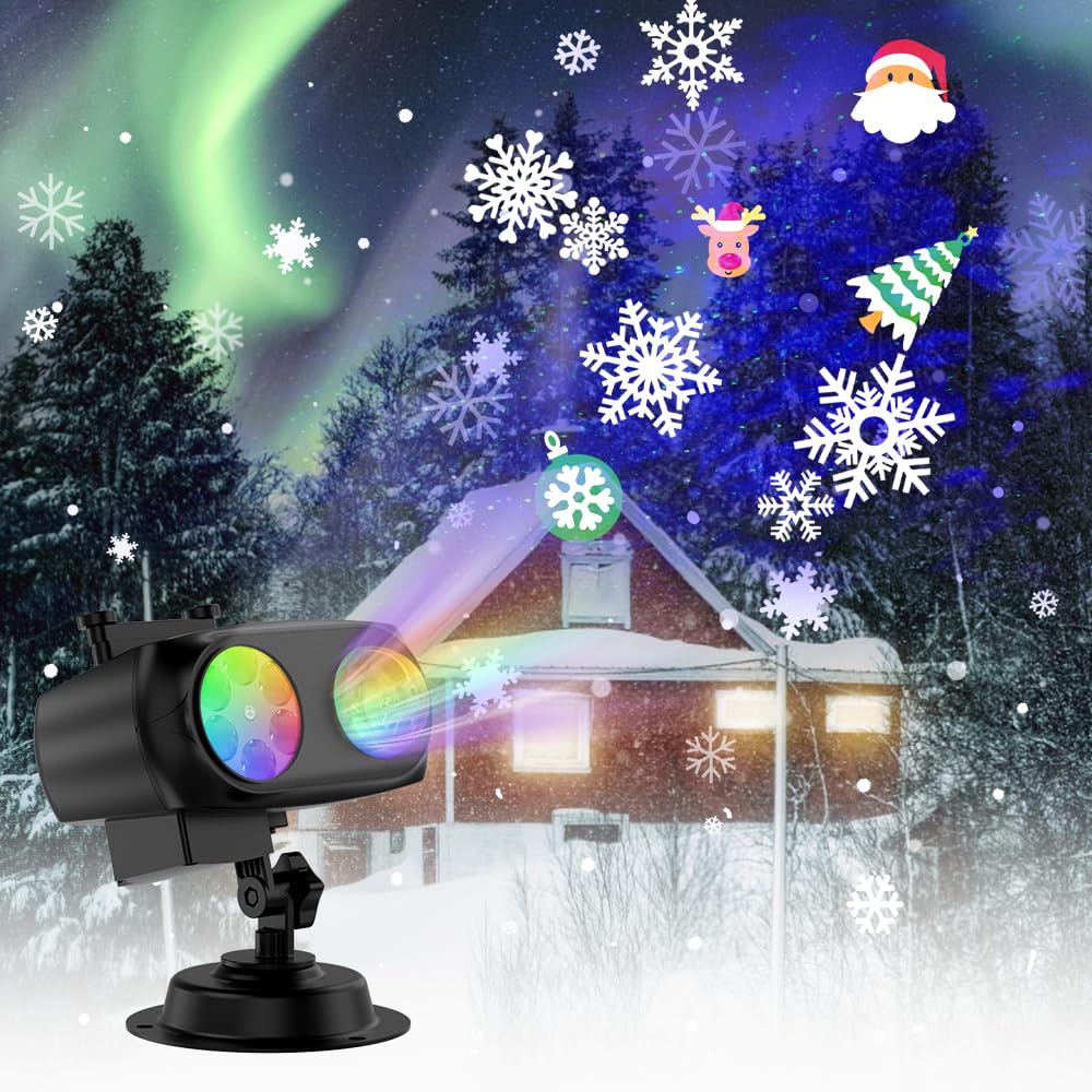 Projector Lights Outdoor, HD Effect 2-in-1 LED Outdoor Projectors with Remote Control Timer, 3D Ocean Wave & 8 Patterns Waterproof Lanscape Lights for Indoor Valentine Xmas Halloween Holiday Party