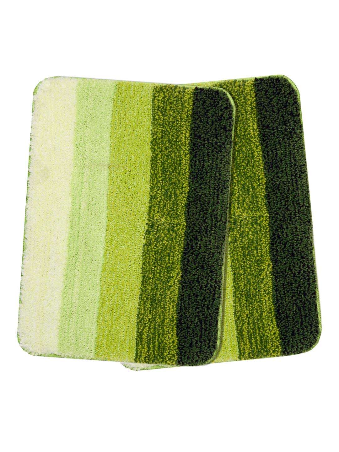Saral Home Microfiber Striped Anti-Skid Set of 2 Bathmats (Green,38X50 cm) 1