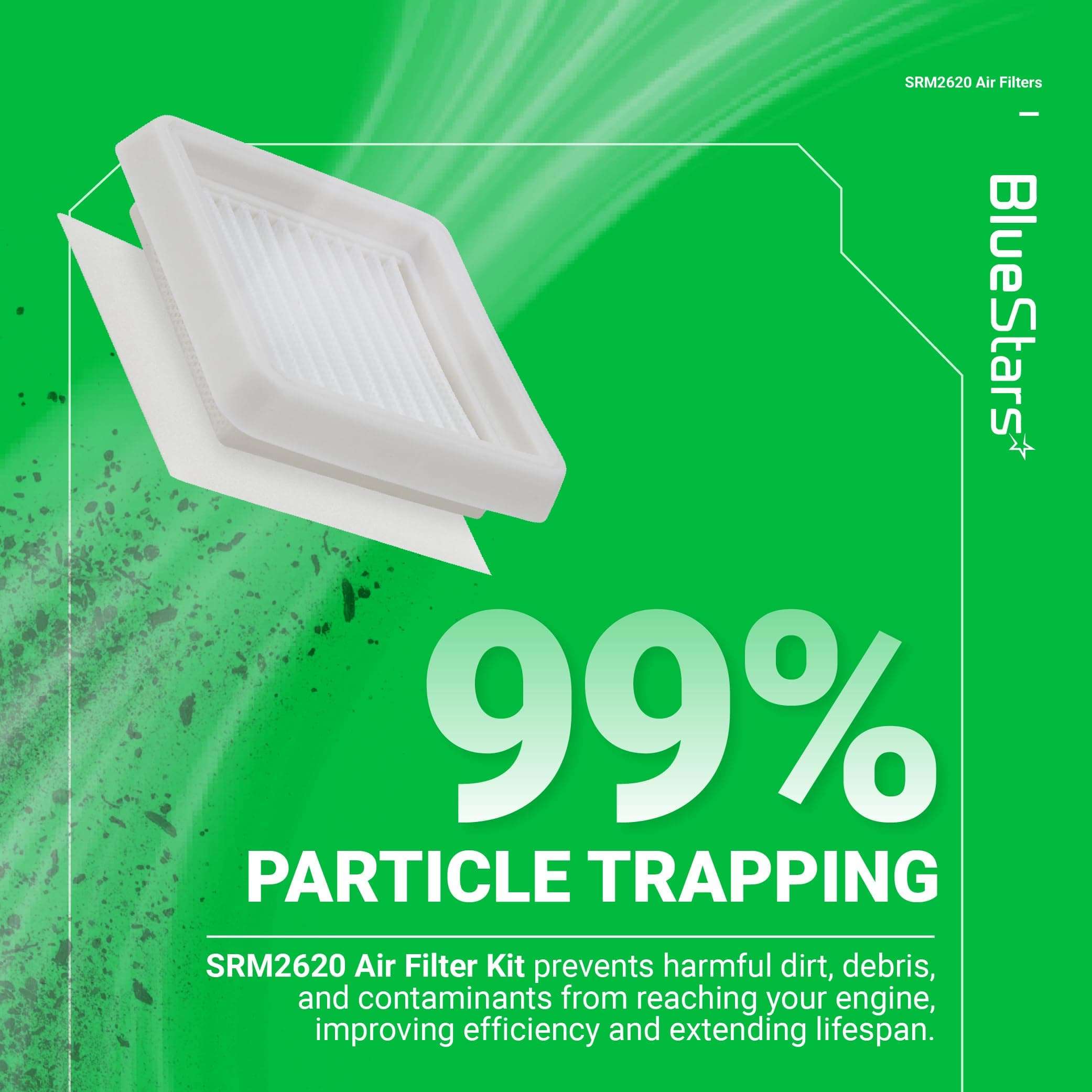 BlueStars SRM-2620 Air Filter - Compatible with Echo BRD-2620 PAS-2620 SRM-3020 A226002030 A226002040 Shindaiwa AH262 T262X LE262 EB262 C302 T302X Trimmer Brushcutter SRM 2620 Fuel Filter Spark Plug 5