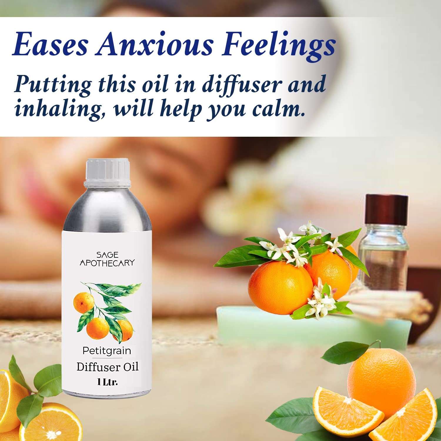 Sage Apothecary Petitgrain Diffuser Oil For Relax Calm Mood, Natural Homely Fragrance, Anxiety Free Sleep & Pure Aromatherapy - 1L 3