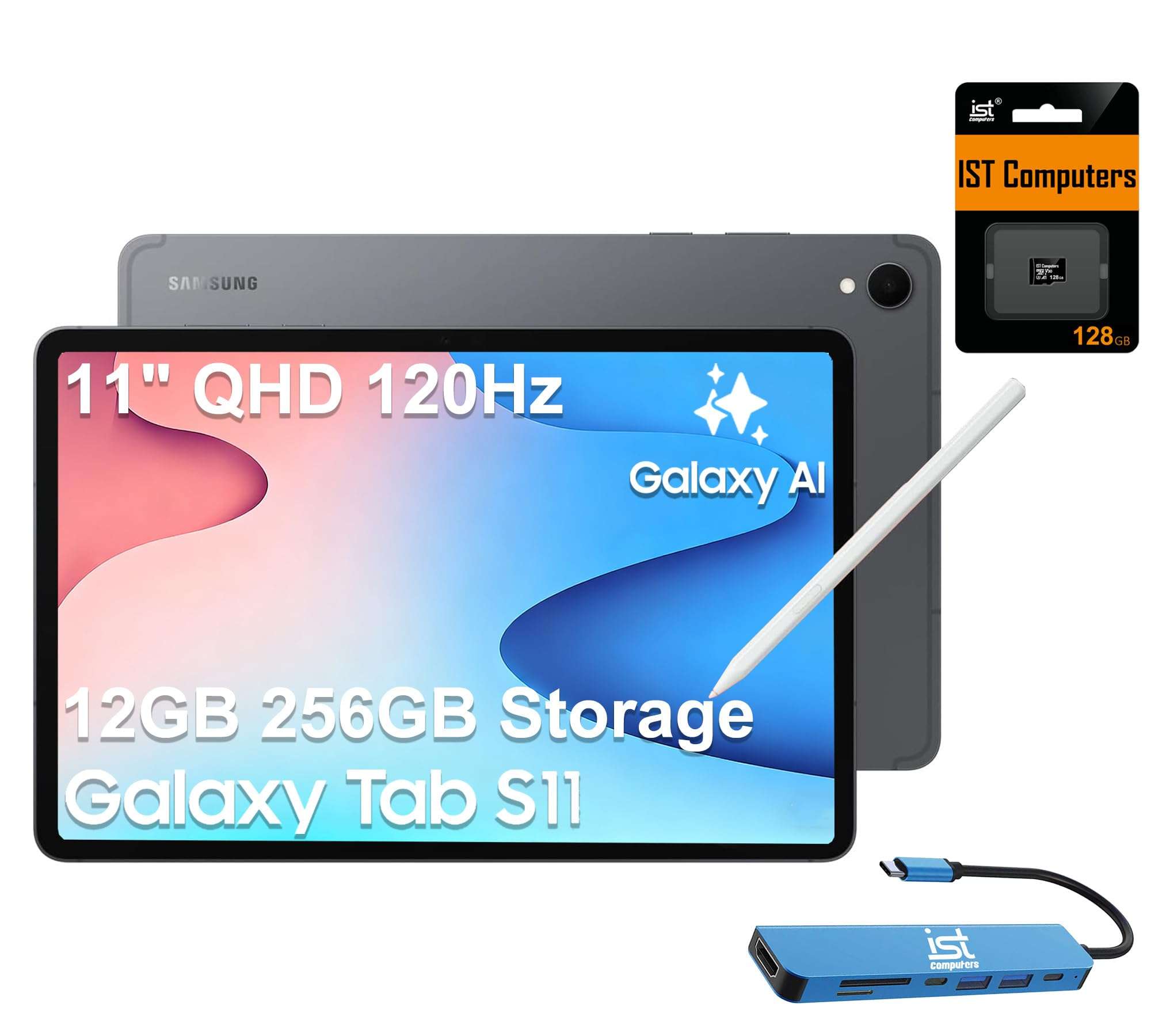 Samsung Galaxy Tab S11 AI Tablet, 11" 120Hz AMOLED 2X, 256GB Storage (128GB+128GB SD Card), 12GB RAM, S Pen, 2K+ Touchscreen, Light & Slim, 18-Hr Battery Life, 13MP+12MP Camera, SM-X730, NA Version 1