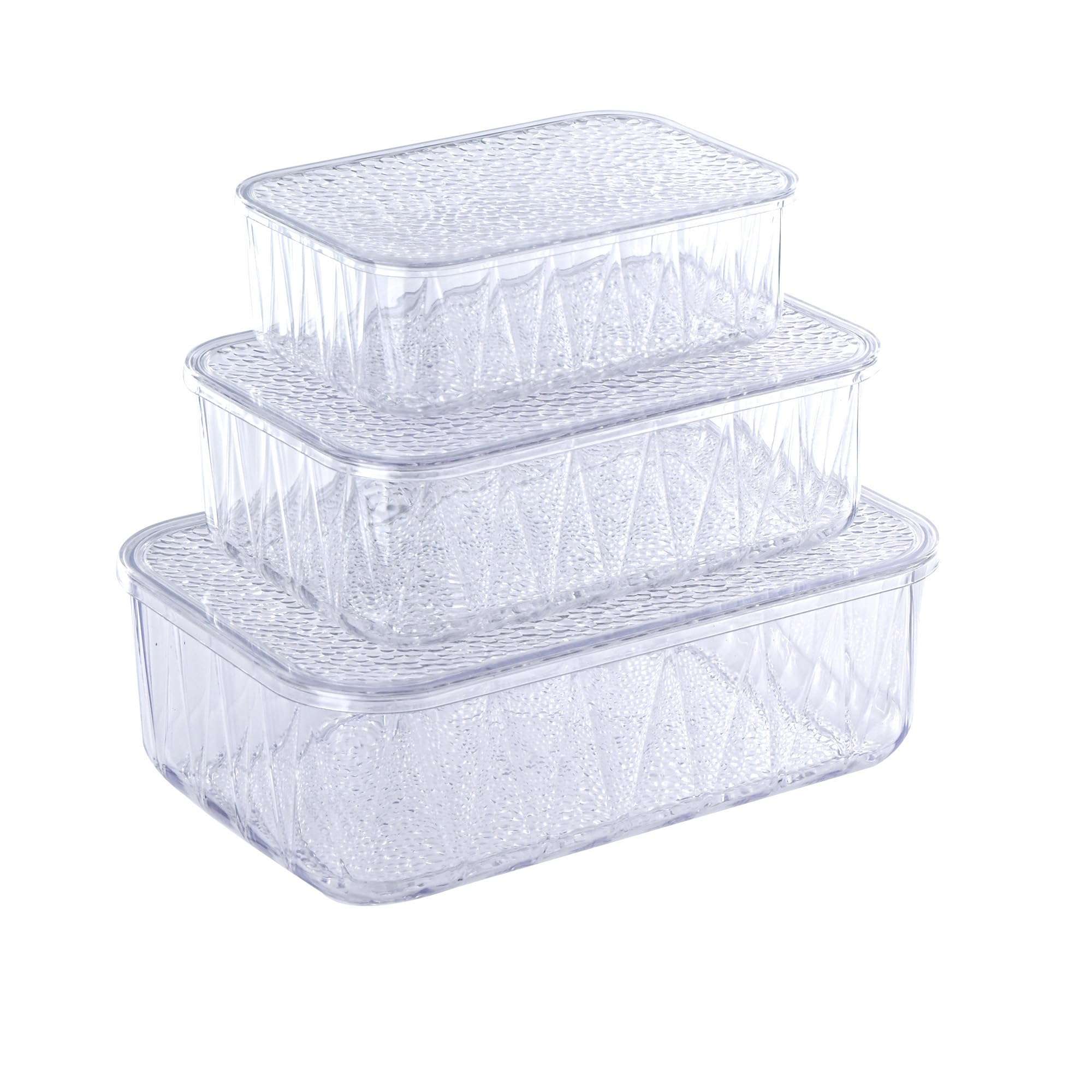 Kuber Industries 3 Pcs Acrylic 1200-2700-4600 ml Kitchen Food Storage Container for Home with Lid | Freeze Organizer Items and Storage Organizer Box for Snacks and Dry Fruits | Transparent 1