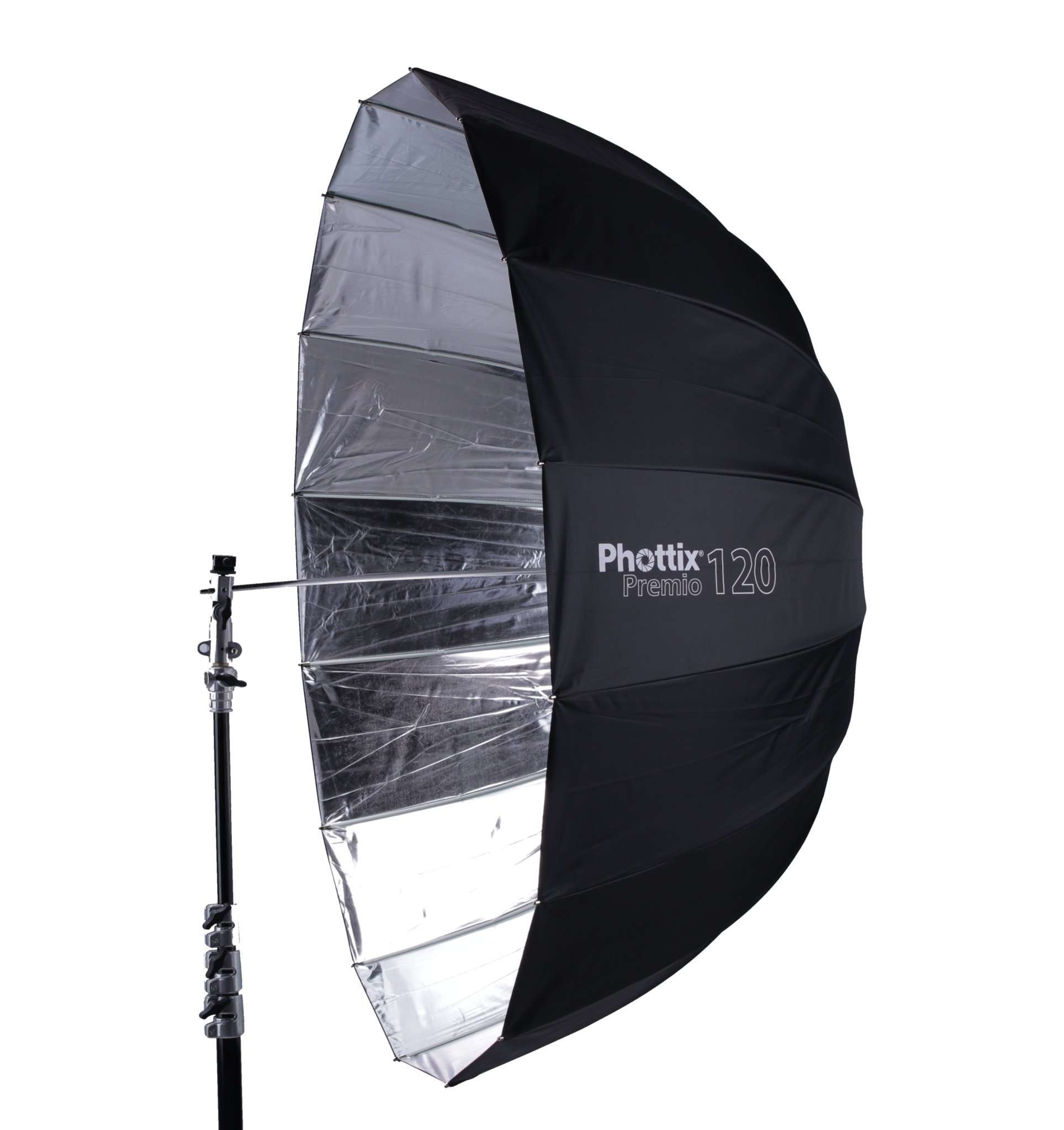 Phottix Premio Parabolic Reflective Umbrella (85cm/33in) - Silver Interior & Black Exterior (PH85372)