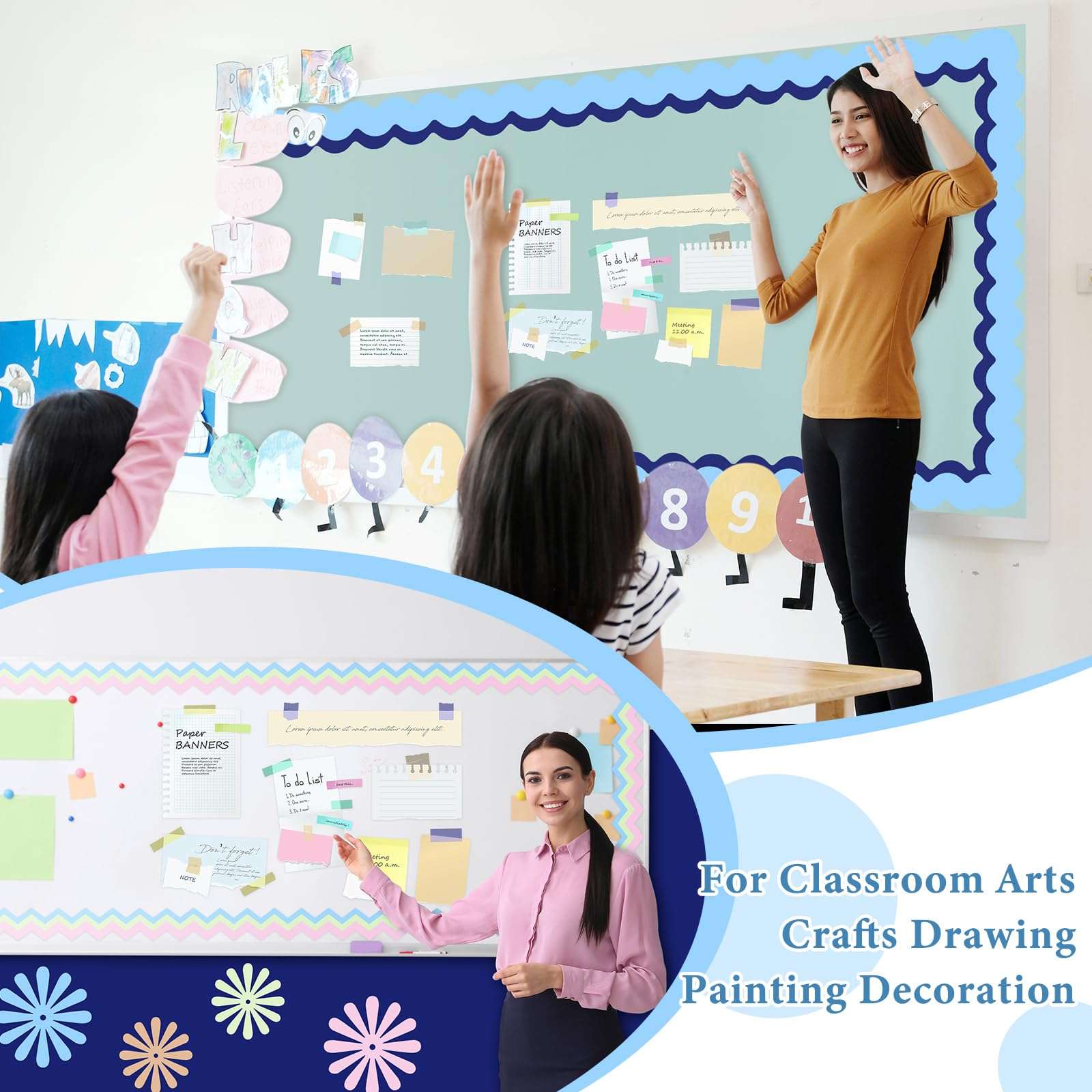 Estune 12 Rolls Bulletin Board Paper 4 x 15ft Fade Resistant Bulletin Board Paper Assorted Color Paper Roll for Classroom Arts Crafts Drawing Painting Decoration (Light Color) 6