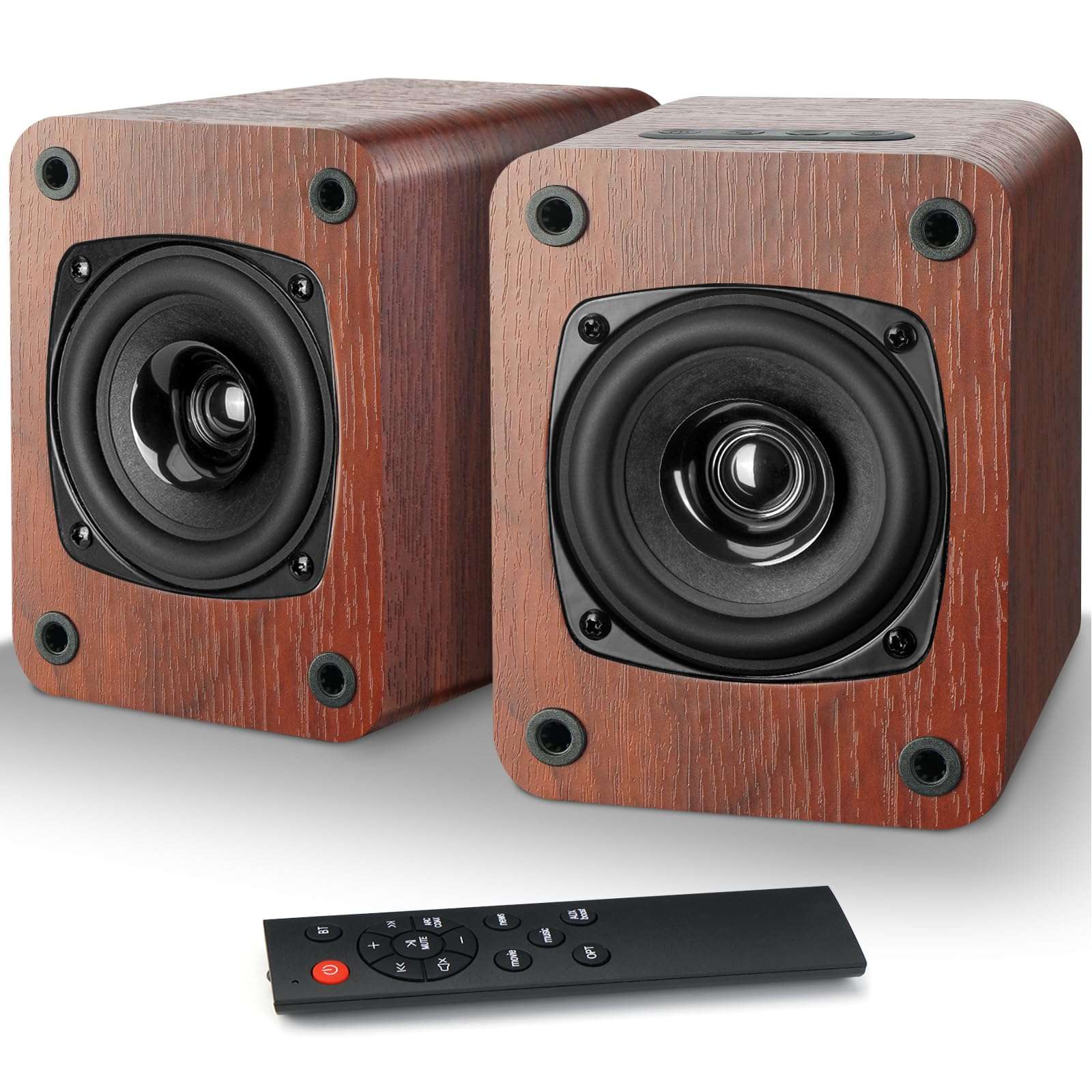 RIOWOIS Powered Bookshelf Speakers with Bluetooth 5.3 and Built-in Amplifier for Vinyl Record Player, 30W*2 Turntable Speakers with 3.5" Dual Cone Driver, Optical/AUX/TV-ARC Input (Red) 1