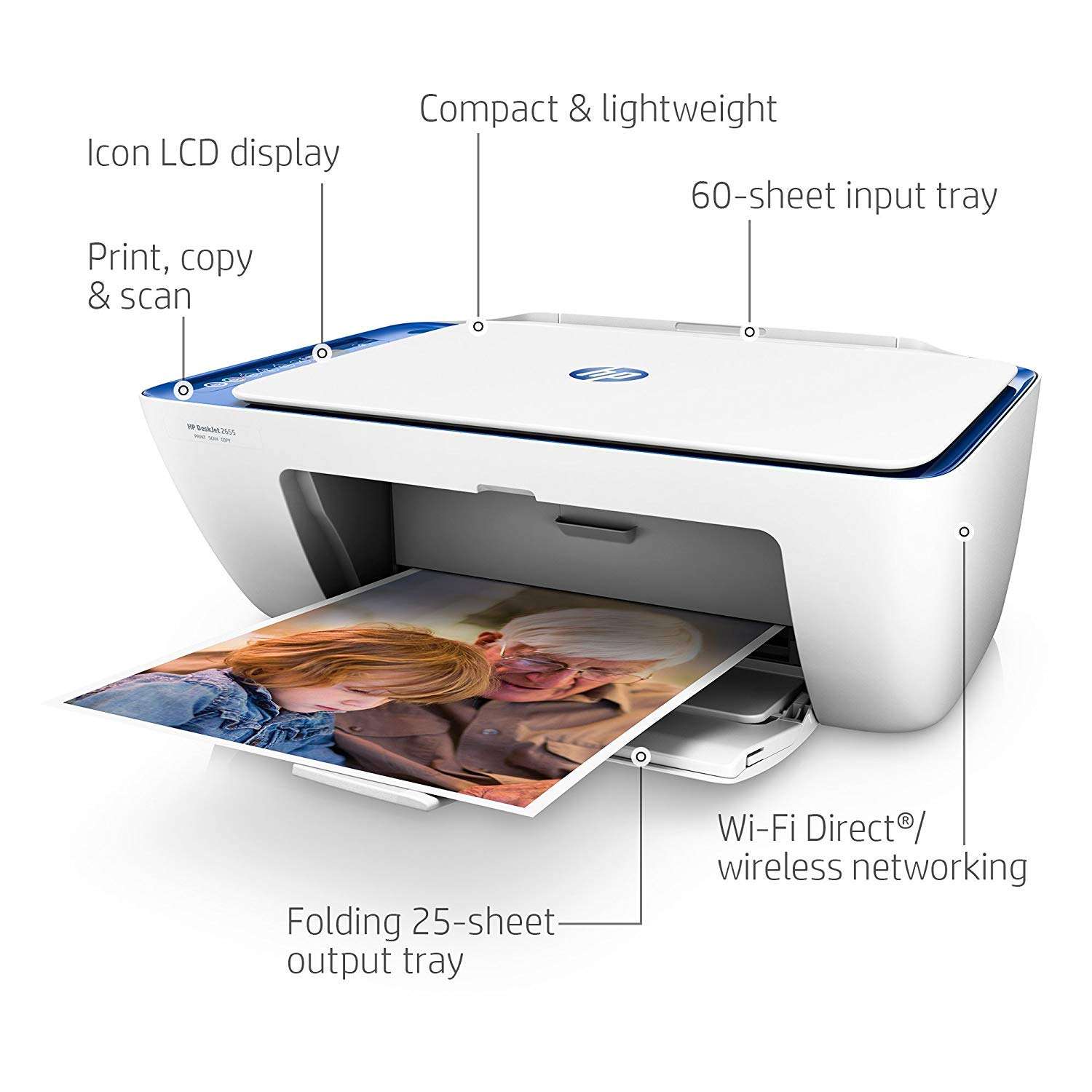 HP DeskJet 2655 All-in-One Compact Printer, HP Instant Ink, Works with Alexa - Noble Blue (V1N01A) 2