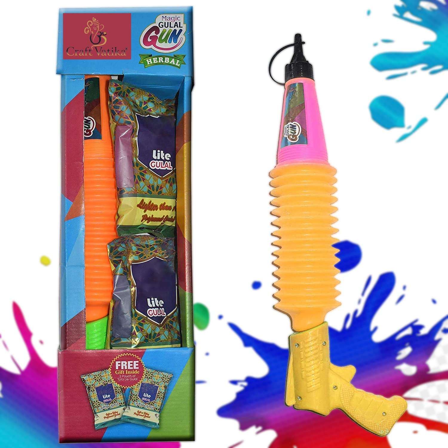 CraftVatika Holi Colour Gulal Pichkari Organic Holi Colours for Kids Natural Holi Prefilled Gulal Pichkari with Refill Gulal Packet 160g (80g x 2) for Festival Party Holi Party 4