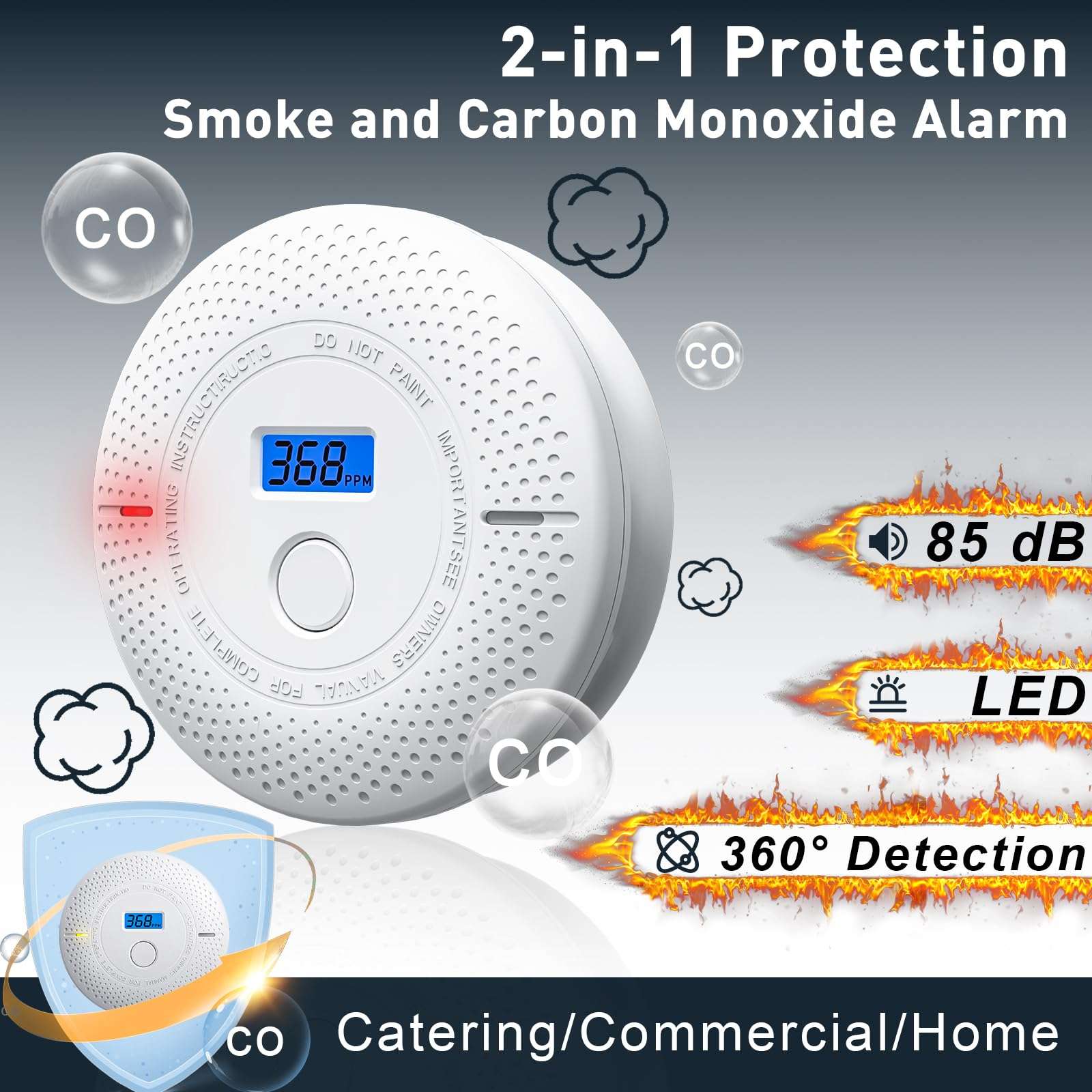 Smoke and Carbon Monoxide Detector, 2 in 1 Smoke Detector, LED Warning Light Indicators, 10 Year Battery (White), 6 Pack 3