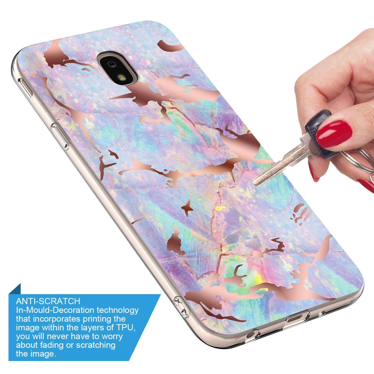 GORGCASE CASE Compatible with Galaxy J3 2018,J3 Eclipse 2/J3 Orbit/J3 Achieve/Express Prime 3/J3 Prime 2/Amp Prime 3 with Screen Protector,Slim Teen Girls Women Protective Cover Marble Purple Light 3