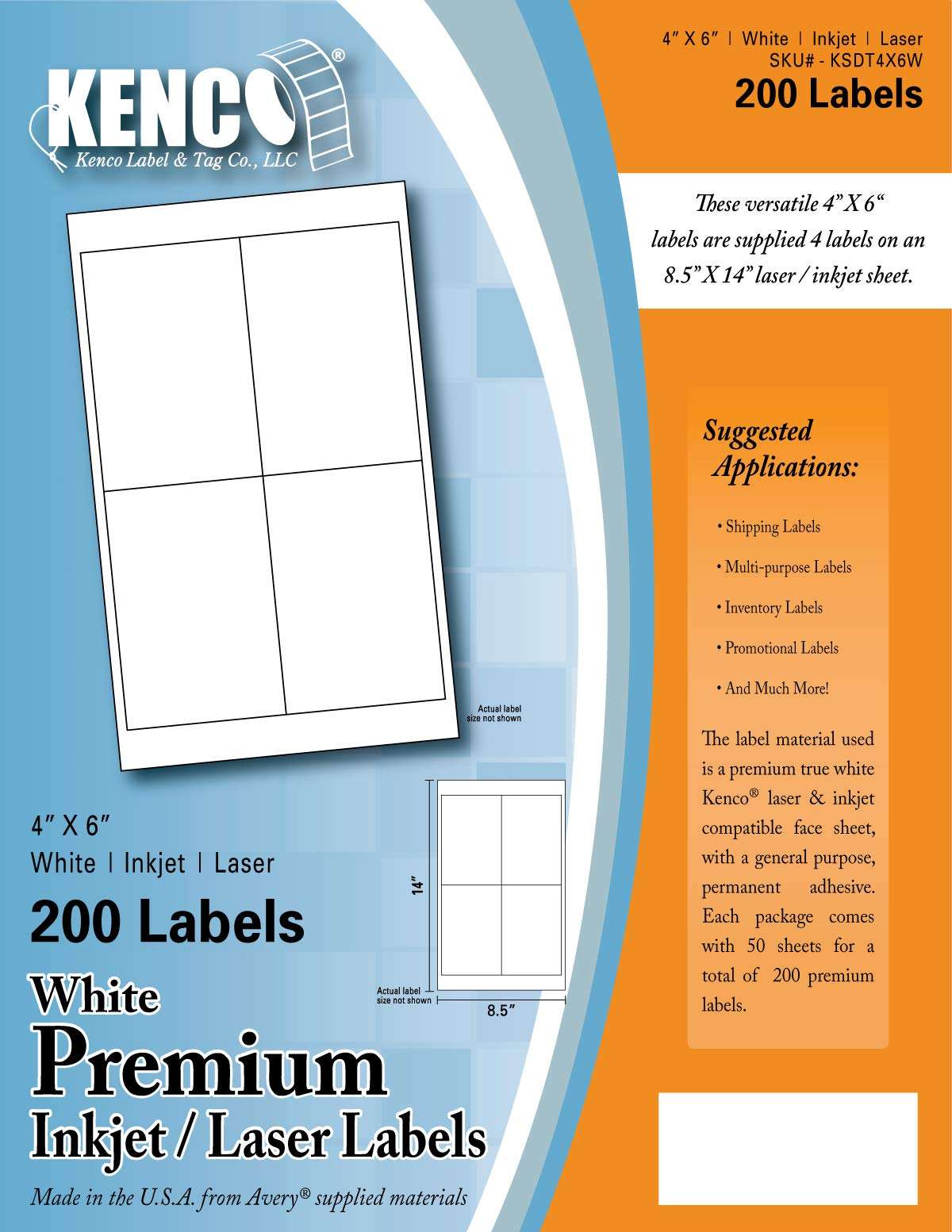Kenco Premium White Address Shipping UPC Laser/Inkjet Labels Made in The USA (4" X 6" 200 Labels) 1