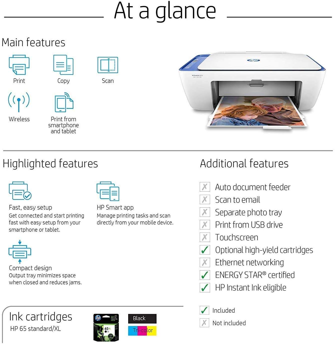 HP DeskJet 2655 All-in-One Compact Printer, HP Instant Ink, Works with Alexa - Noble Blue (V1N01A) 6