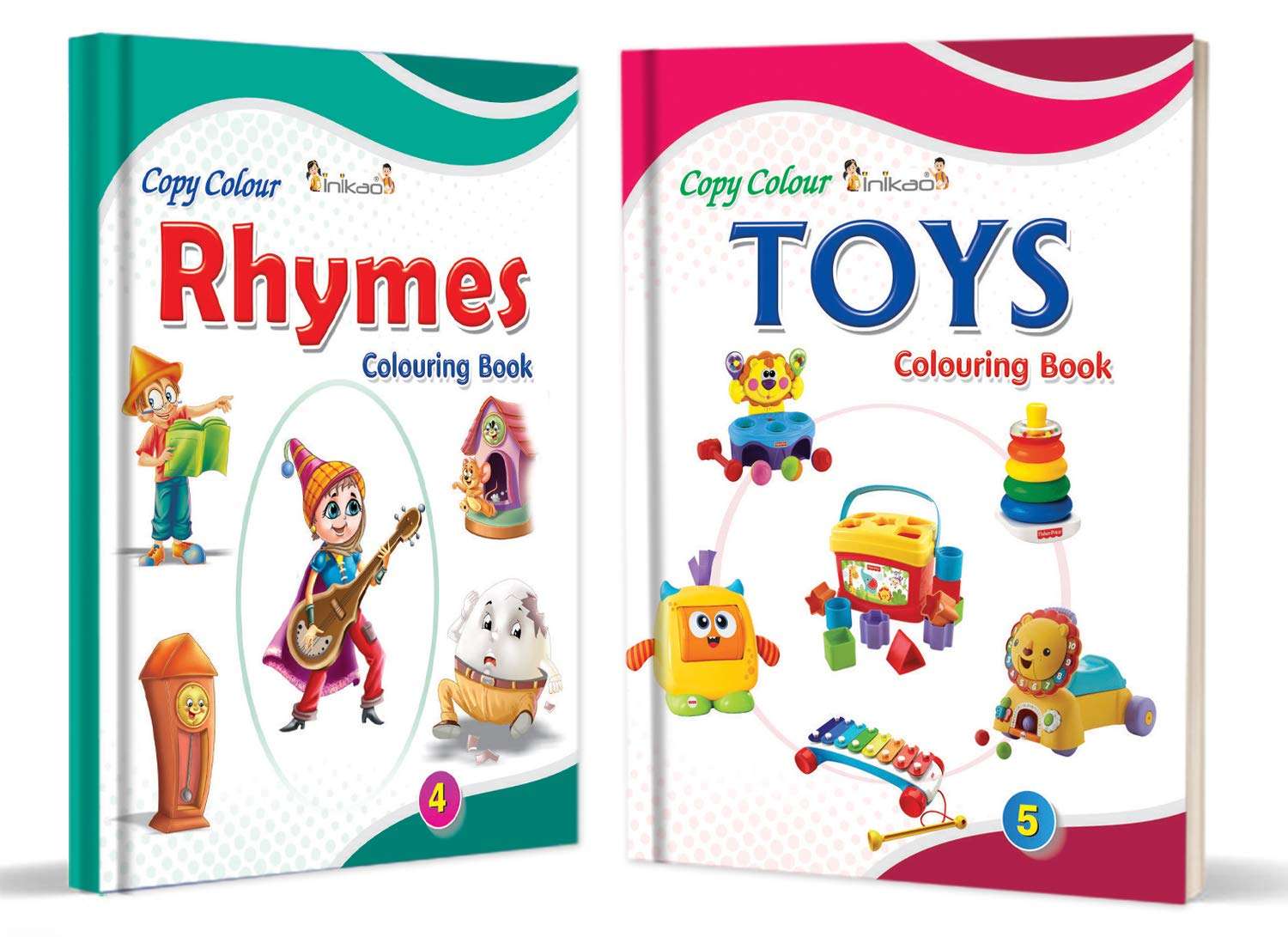 Colouring Books Collections for Early Learning by InIkao(english) : Pack of 8 Copy Coloring Books on alphabets, numbers, colors, shapes, toys and rhymes 4