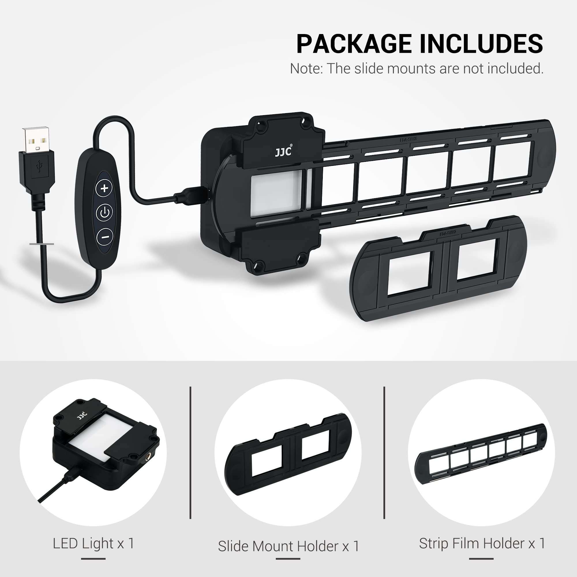 Film Digitizing Adapter Set Including USB Light Box 95+ 6500K with 10 Levels Adjustable,Slide Mount Holder for 2 Mounted 35mm Slides,Strip Film Holder for 6 Frame 35mm Film for Old Negative Copying 2