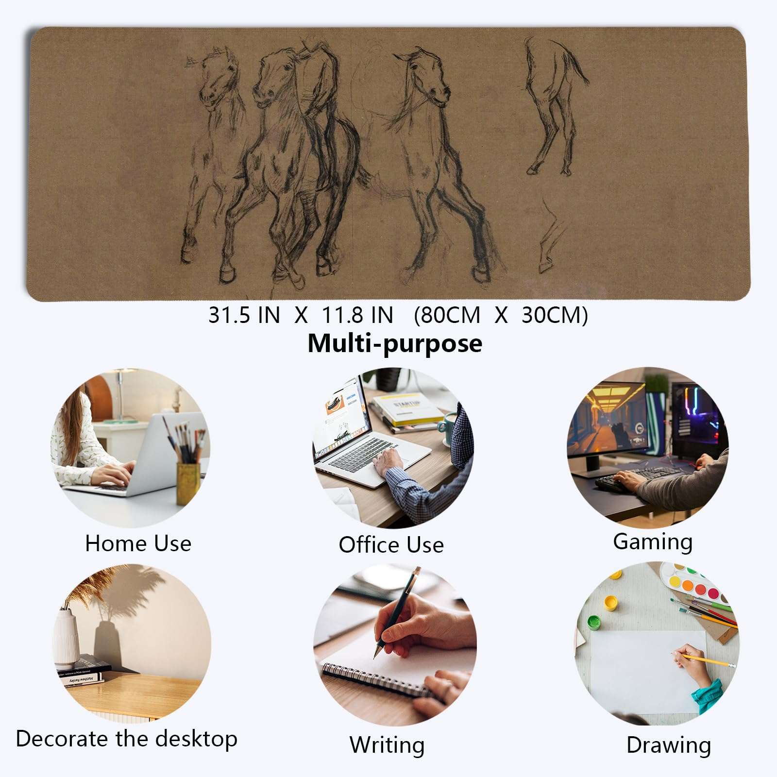 PaJiaNi Grey Neutral Sketch Art Western Horse Mouse Pad,Retro Western Horse Desk Mat for Laptop,XL Large Vintage Mid Century Grey Gaming Mouse Pad for Home Decor Office Dorm,31.5x11.8 Inch 6