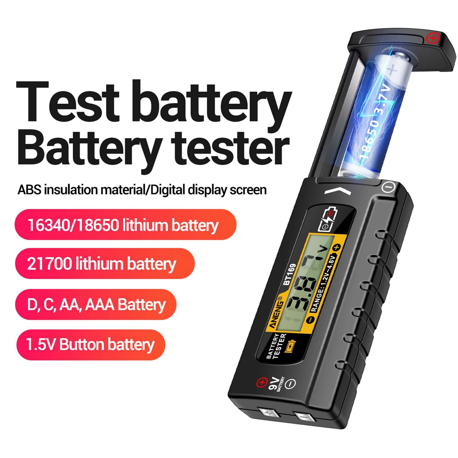 Battery Health Analyzers Power Levels Testing Device With Digital Screen Multiple Battery Compatibility For Everyday Use 3