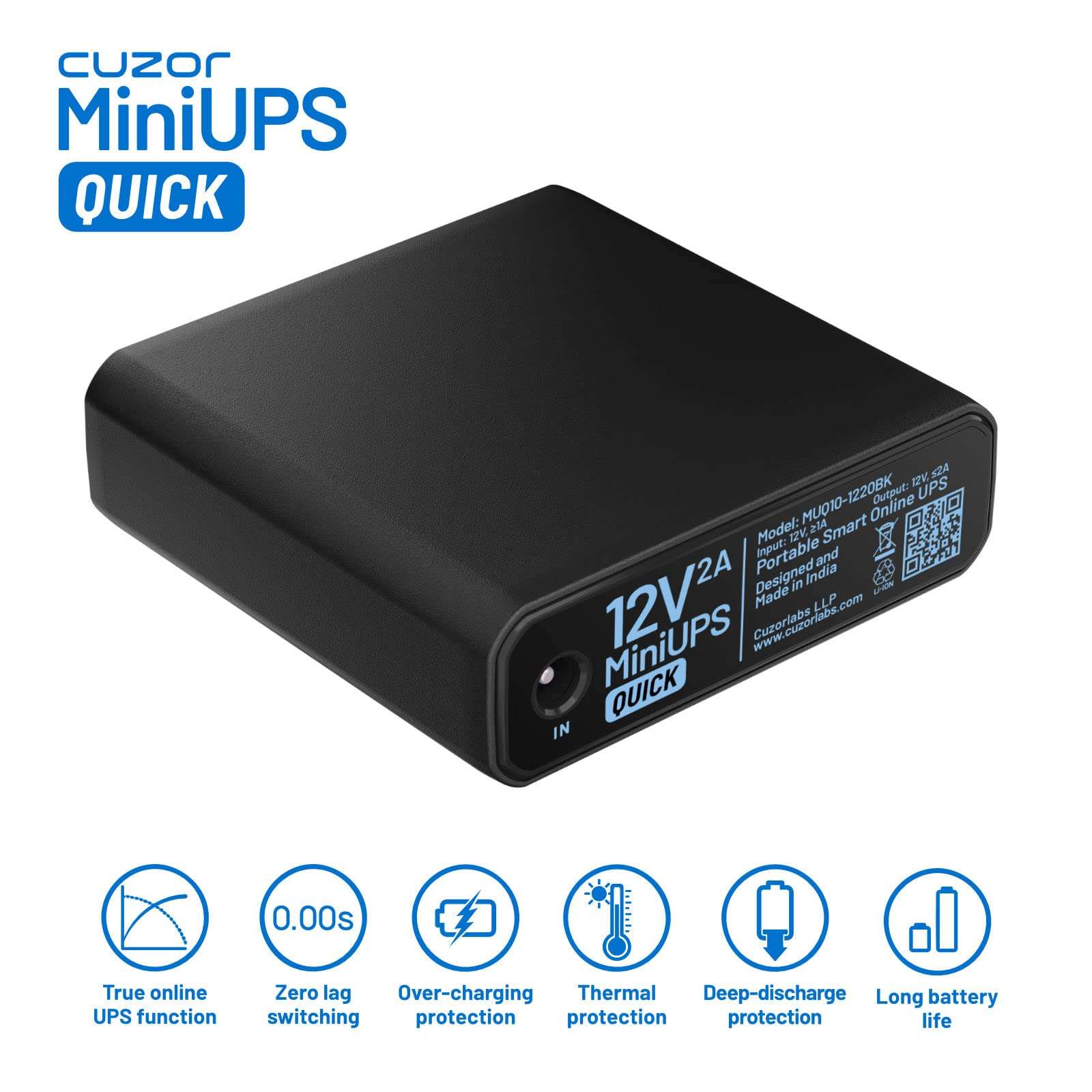 Cuzor 12V Mini ups Apartment Edition | Power Backup up to 2 Hours | Replaceable Battery | Ups for Wi-Fi Router and Modem | Ups for Router up to 2A | ups for uninterrupted wi-fi 3