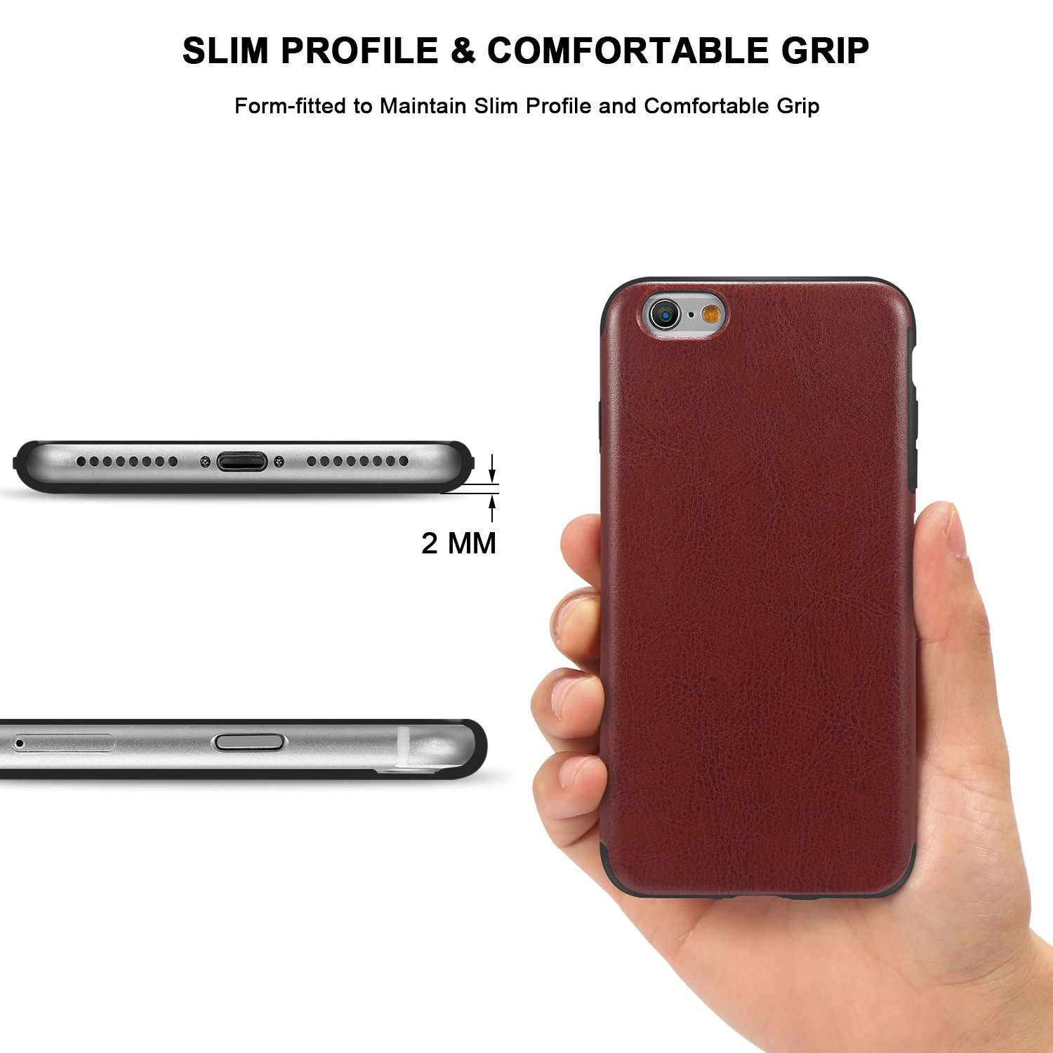 TENDLIN iPhone 6s Case, Premium Leather Back Flexible TPU Silicone Hybrid Soft Slim Cover Case for iPhone 6 and iPhone 6s (Brown) 3