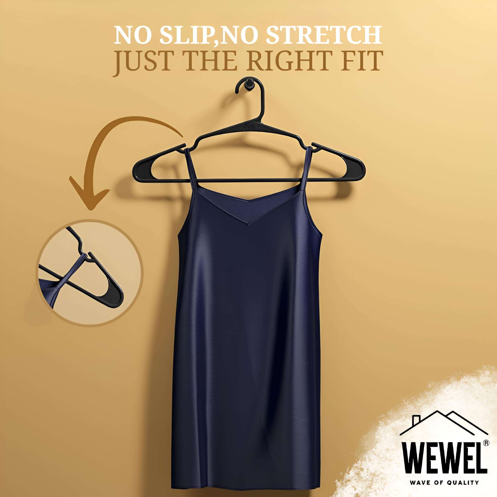 WEWEL® 16 Pcs Premium Clothes Hangers for Hanging Cloths, Elevate Your Wardrobe Organization in Multicolors with Cloth Hanger (16, Black) 6