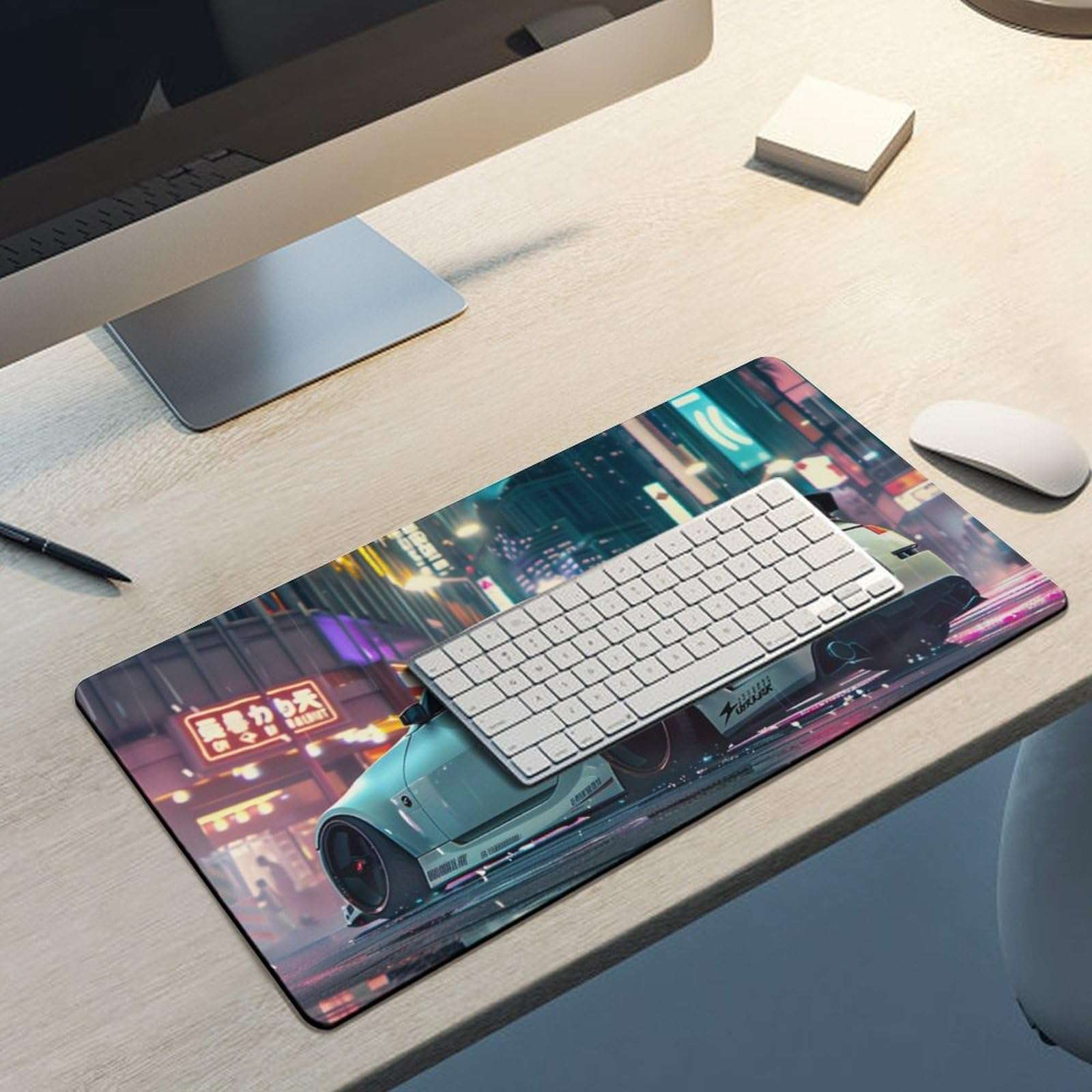 ANMOGID Gaming Mouse Pad, JDM Car Mouse Pad, White 350Z City Neon Desk Mat, Extended 23.6" x 11.8" for Office Home, Non-Slip Rubber Keyboard Mat Decor, Computer Accessories Office Organizers Supplies 6