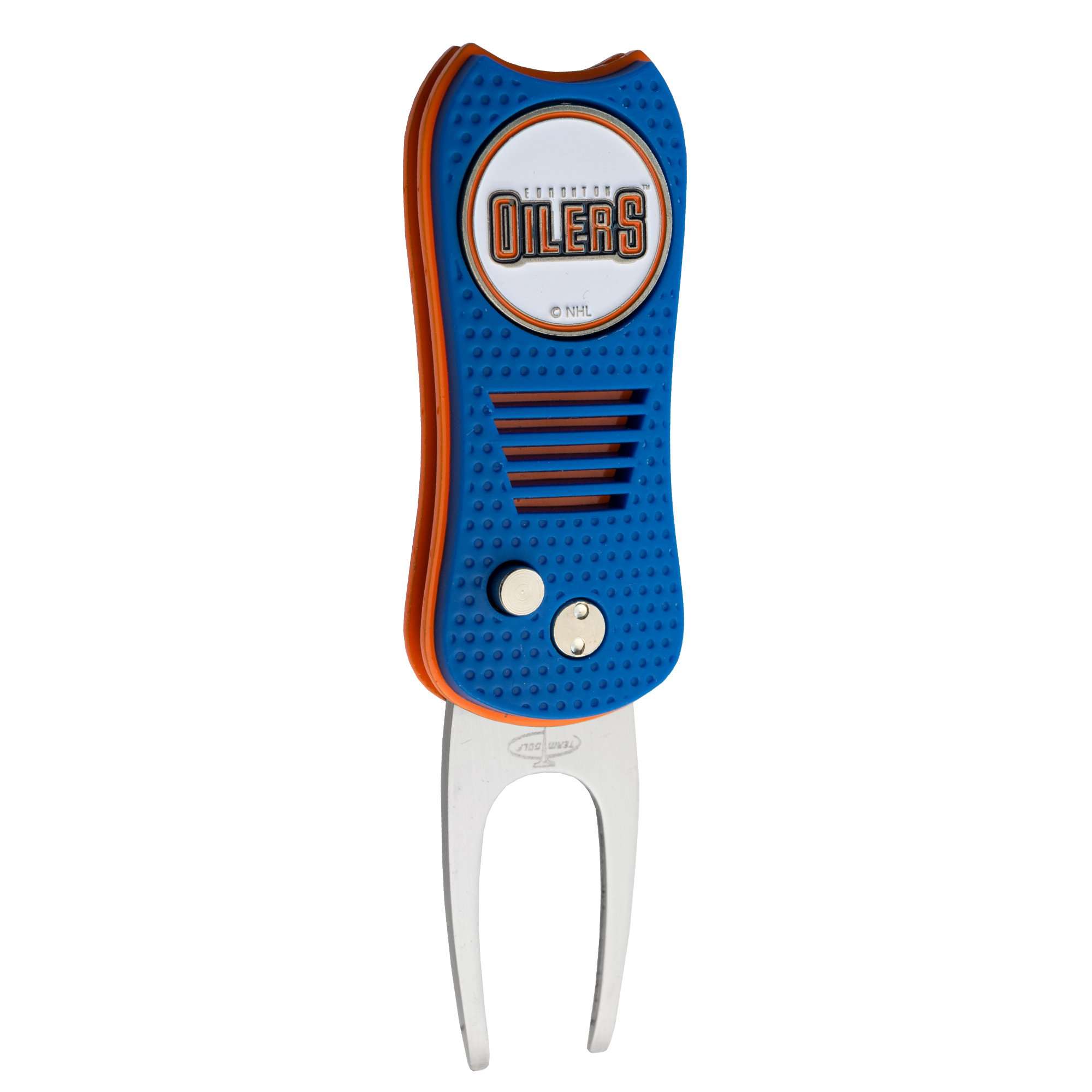 Team Golf NHL Edmonton Oilers Retractable Divot Tool with Double-Sided Magnetic Ball Marker, Features Patented Single Prong Design, Causes Less Damage to Greens 1