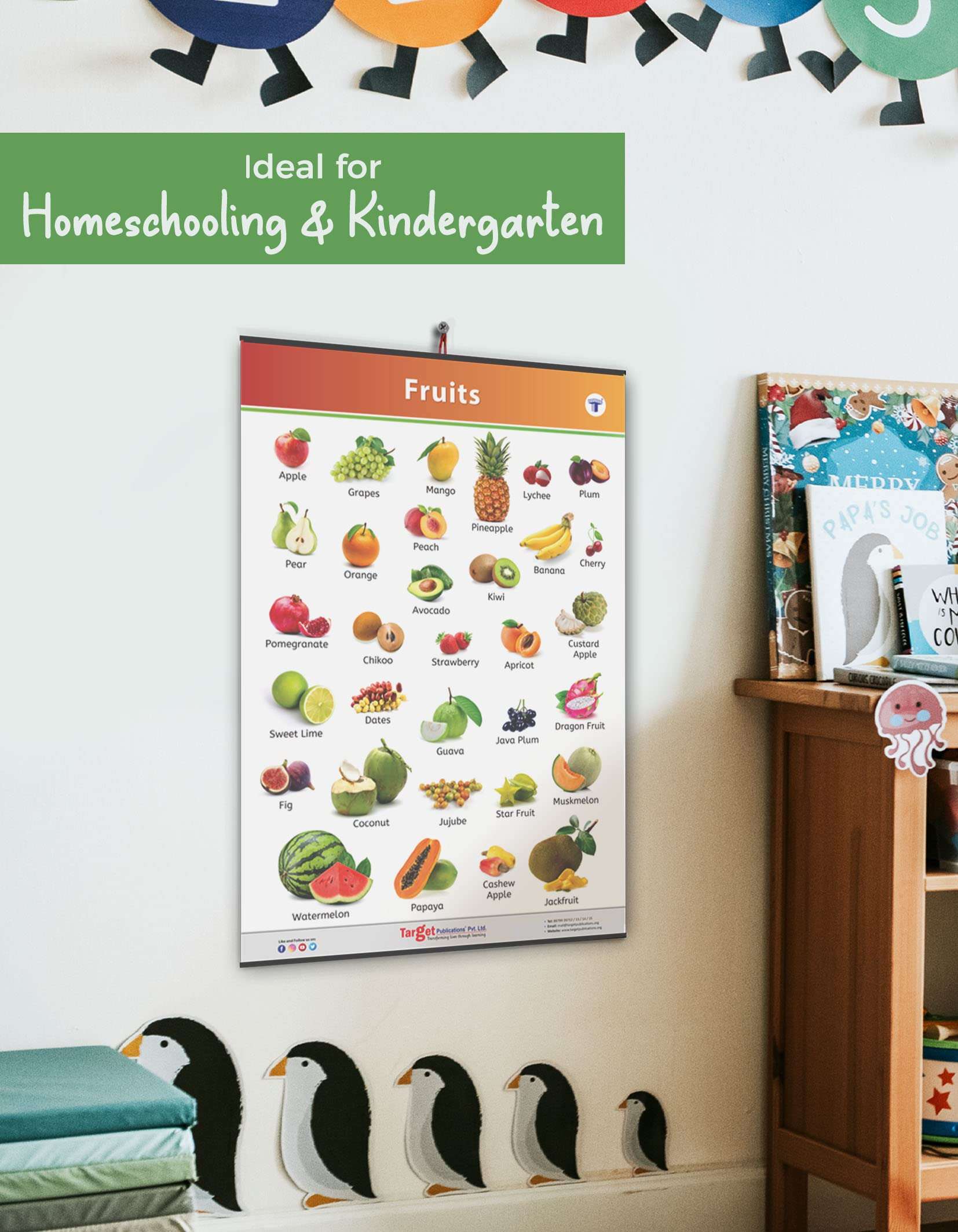 Jumbo Fruits Chart for Kids | My First Early Learning Educational Chart for Homeschooling, Kindergarten and Nursery Children | 39.25 x 27.25 in 4