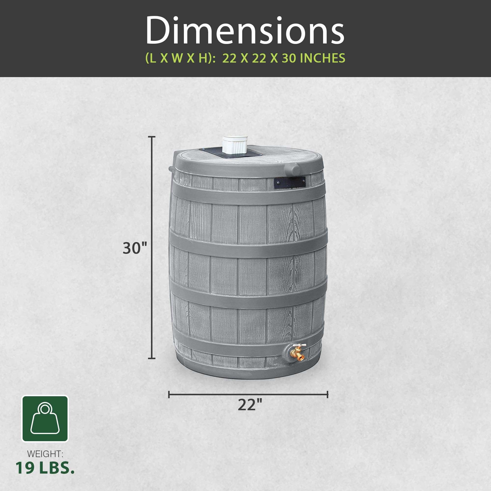 Good Ideas Rain Wizard 50 Gallon Plastic Outdoor Home Water Storage Tank Rain Barrel Collector with Brass Spigot and Flat Back Design, Gray 4