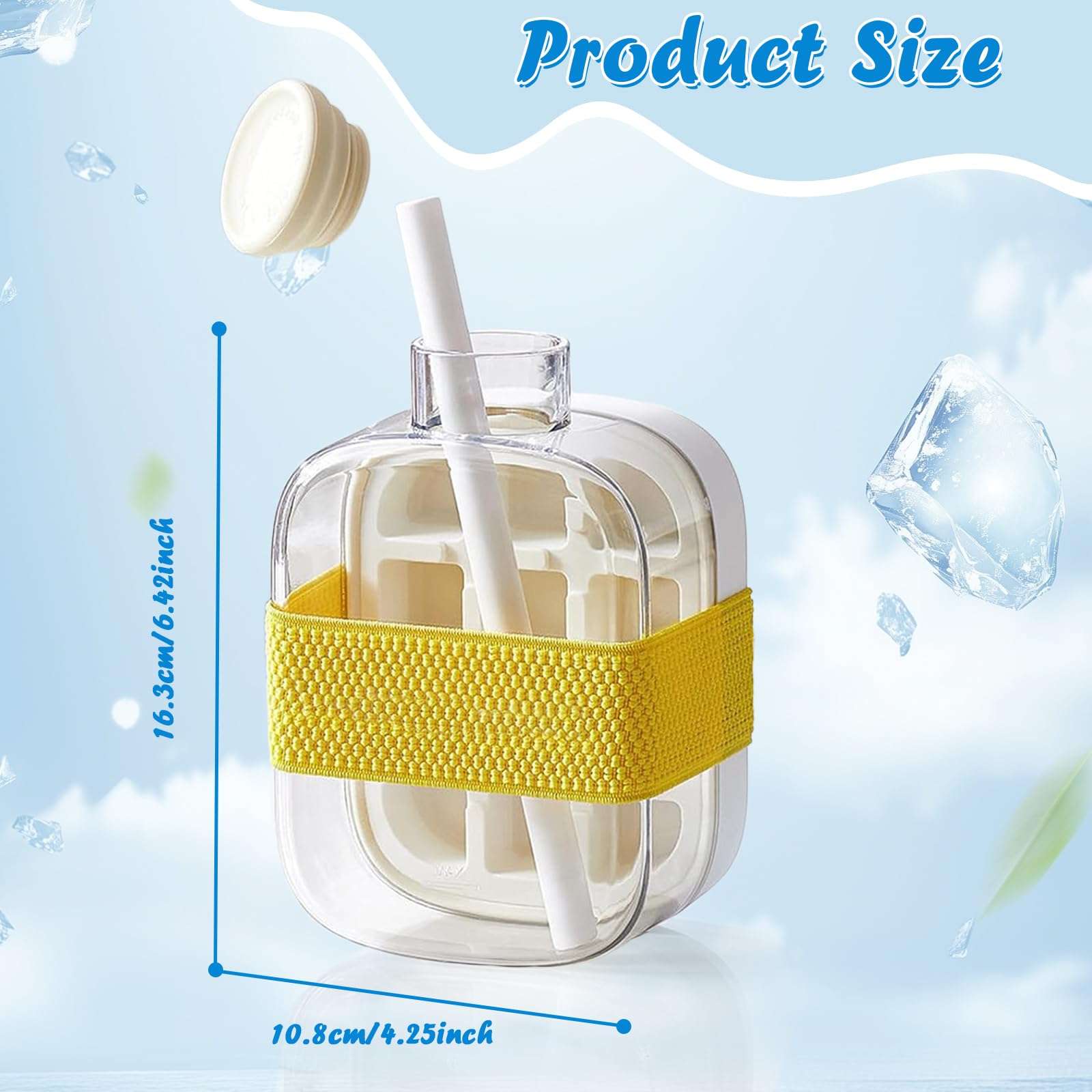 2-in-1 Ice 500ml Cube Bottle with Straw - Easy Press Ice Tray Water Bottle, Leak Proof Lid, Touch-free Vertical Ice Maker for Freezer, Travel, Gym & Home Use 3