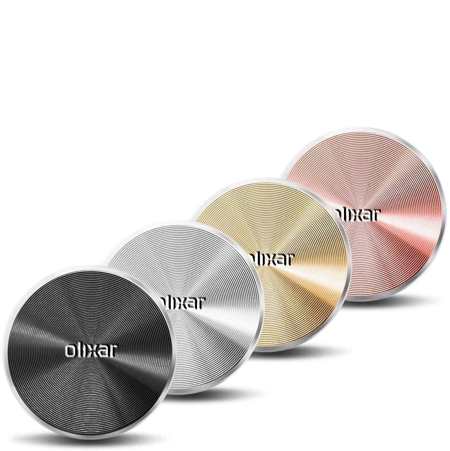 Olixar Phone Magnet Sticker, Phone Case Magnet - Put in Phone Case and Use with Car Phone Holder - Thin Magnets Stickers Mount Magnetic Plate - Black, Silver, Rose Gold & Gold - Universal - 4 Pack