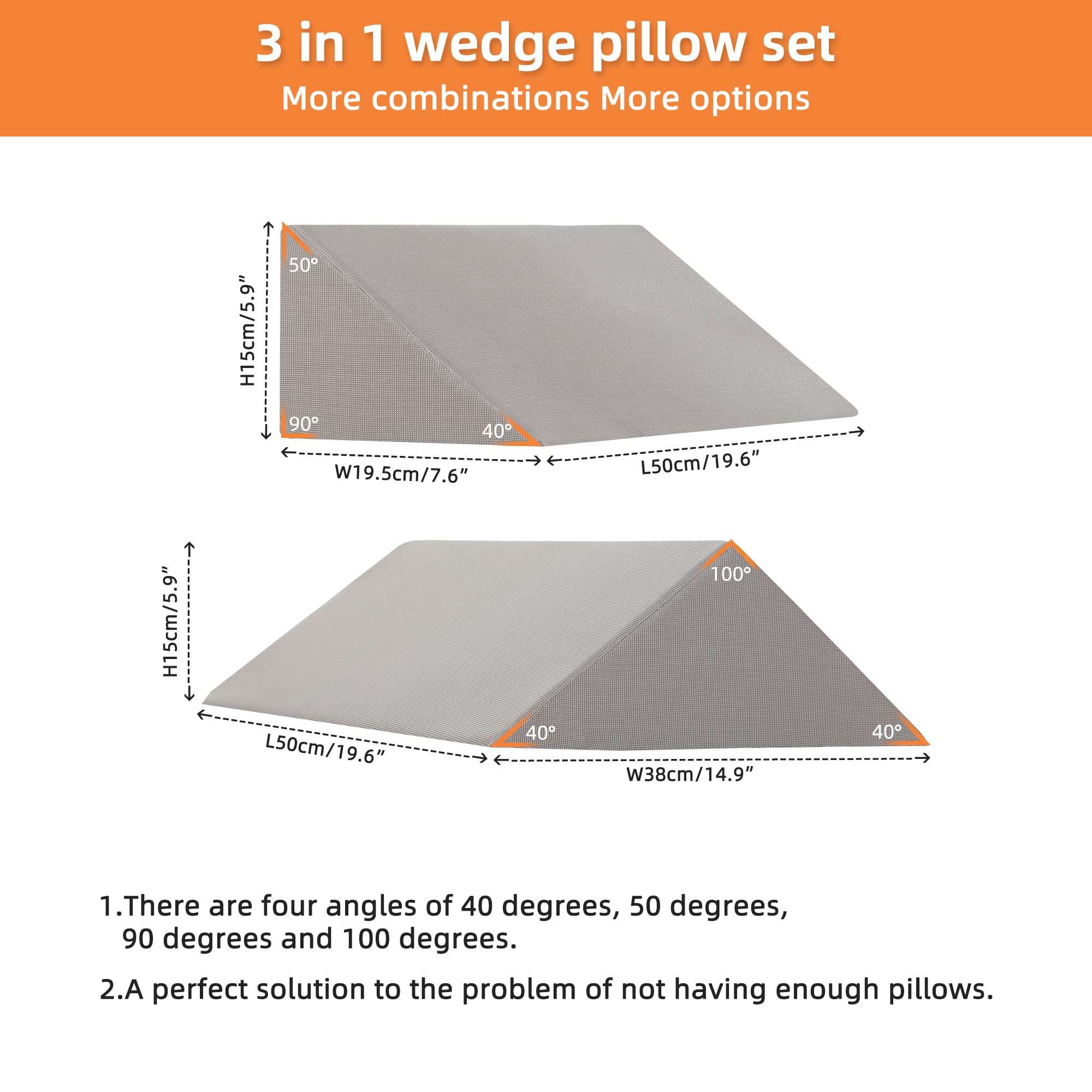Fanwer Bed Wedges & Body Positioners (3 in 1), 40 Degree Wedges for Bed Positioning,Positioning Pillows for Elderly, Wedge Pillow for Bed Sores, Side Sleeping, After Surgery, Knees Elevated,Back Pain 2