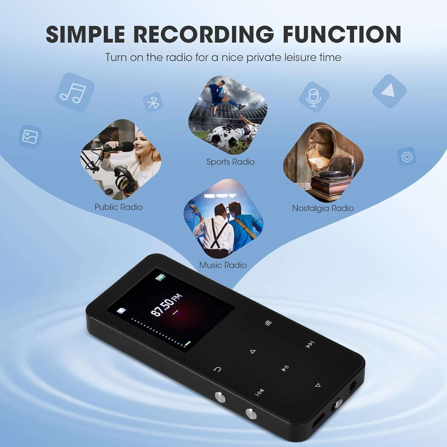 144GB MP3 Player with Bluetooth 5.2, Music Player with Built-in Speaker/FM Radio/Voice Recorder/E-Book Reader, Lossless Sound Multifunctional Mini Design Ideal for Sport Running (Earphones Included) 4