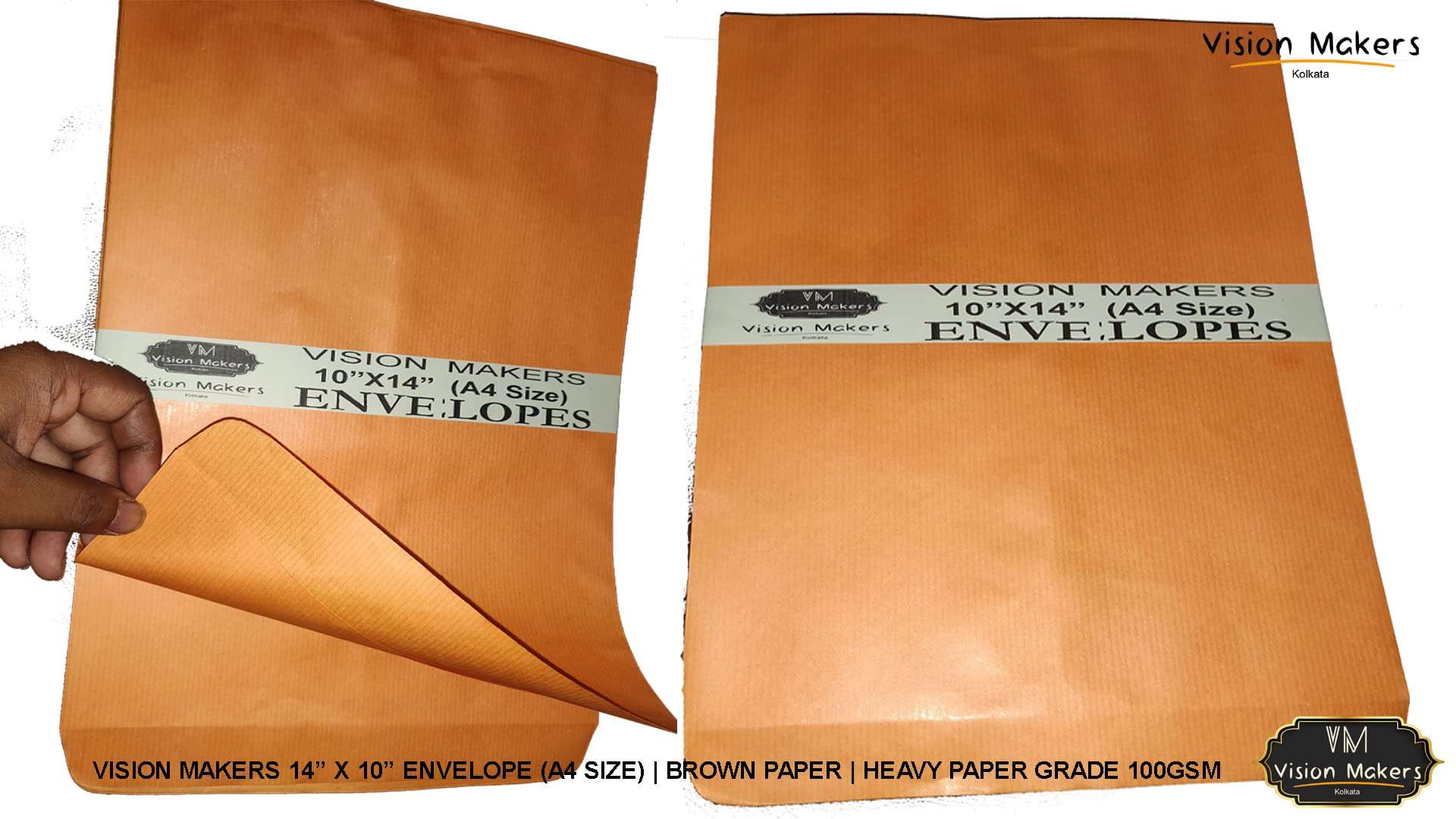 Vision Makers Envelopes | Brown Paper Envelopes | 14 X 10 Inch Size | 100 GSM Paper | A4 Size Paper Envelopes | Pack of 50 Nos. (Pack of 1) 5