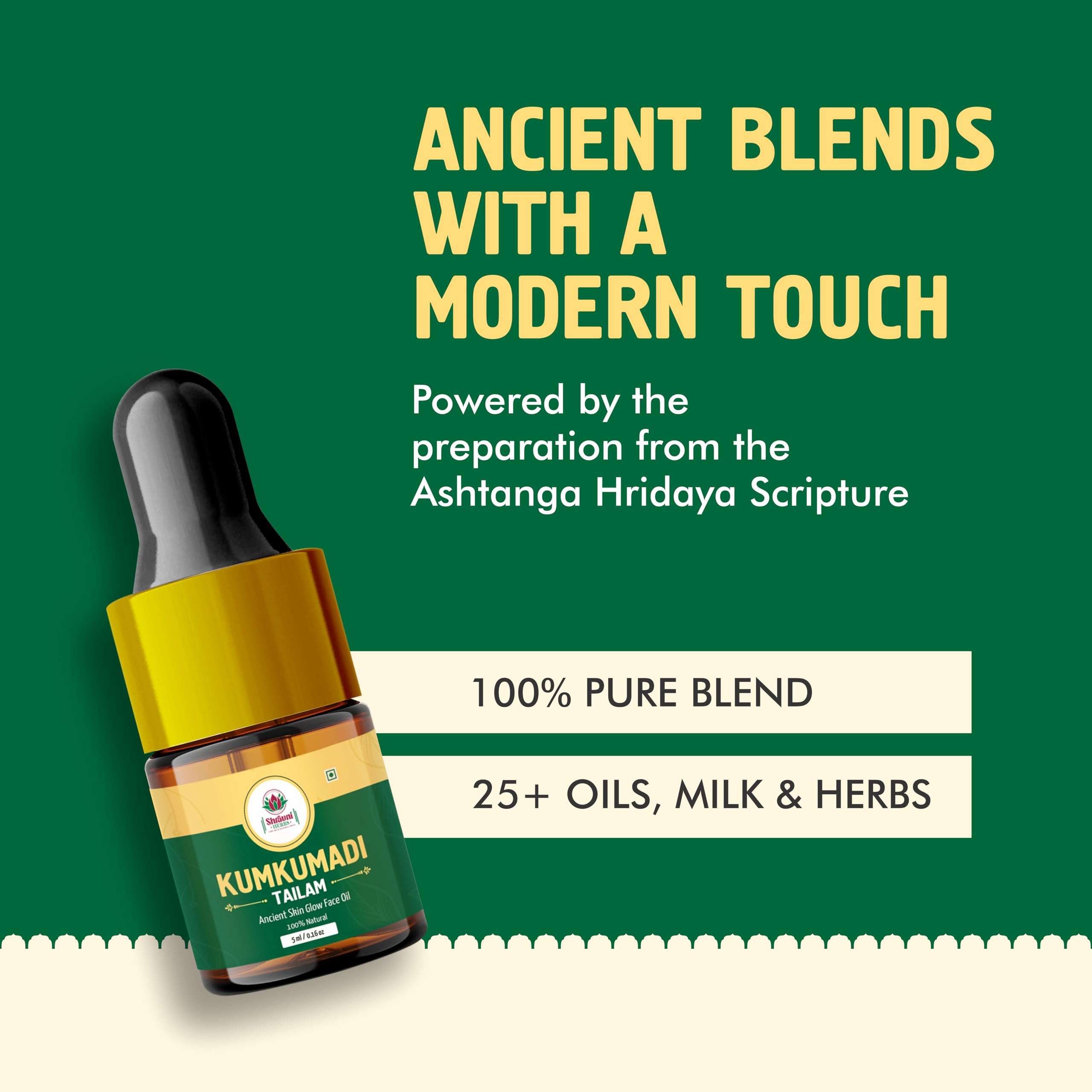 SHRAVNI HERBS Ayurvedic Kumkumadi Tailam Oil Ancient Blends with a Modern Touch 100% Natural Oil, Ancient Skin Glow Face Oil, Milk and Herbs (5ml) 6