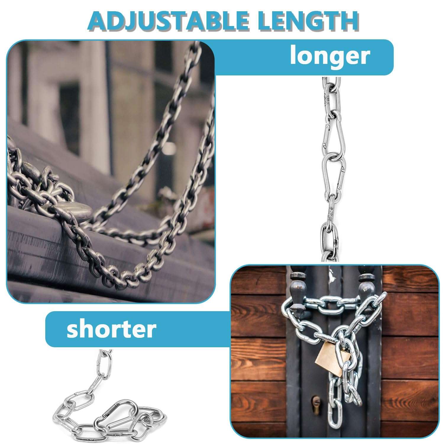 Favuit Heavy Duty Stainless Steel Chain, Hanging Safety Link Chain Fitness Chain Weight Lifting Chains with Carabiners for Home Gym Hammock Swing Hanging Chair Punching Bags (2 Pack) 6