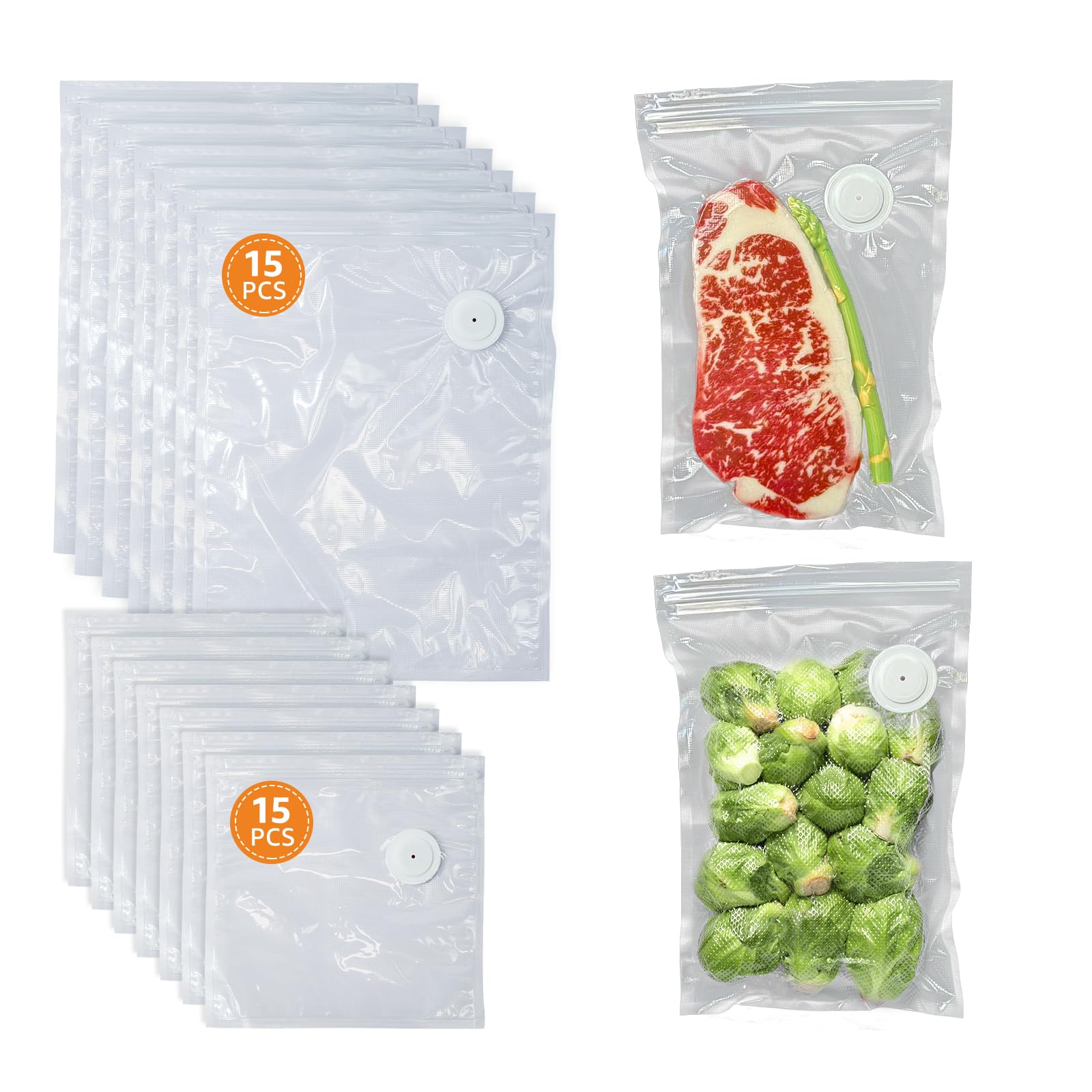 [2025 New Version] Kulukulu 30 Reusable Vacuum Seal Bags(15 Regular Size +15 Big Size)
