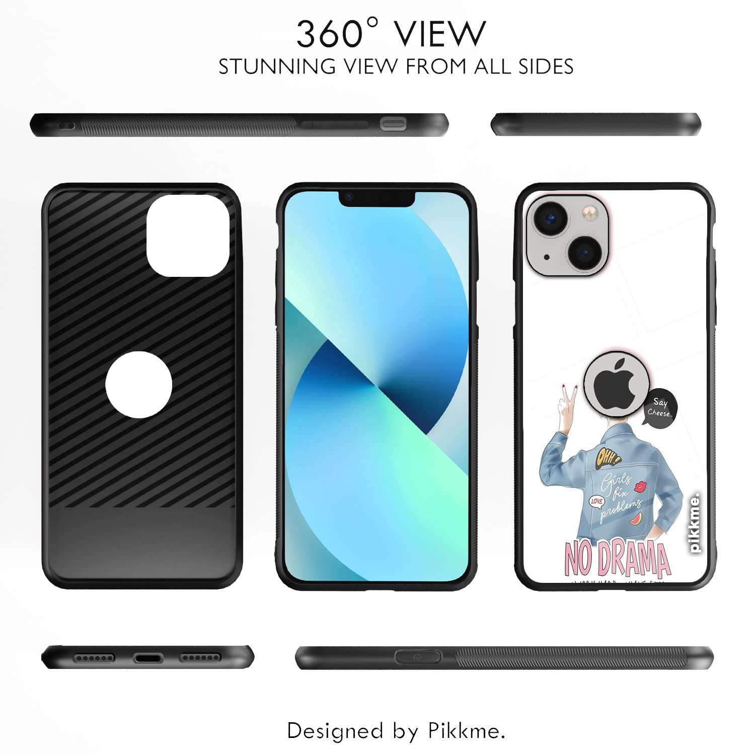 Pikkme iPhone 14 Back Cover for Girls | Ultra Hybrid No Drama White Printed Glass Case | Soft TPU Sides with Anit-Skid Grip Protection (Girls1 16) 3