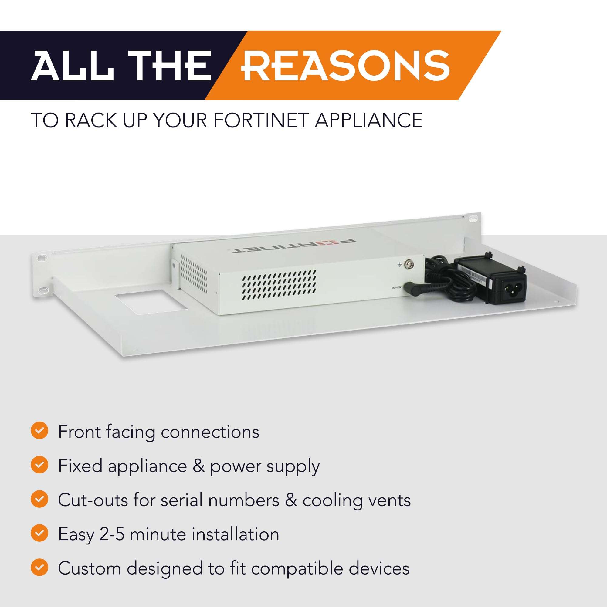 Fortinet Firewall Appliance Rack Mount - 1U Server Rack Shelf with Easy Access Front Network Connections, Properly Vented, Customized 19 Inch Rack - RM-FR-T8 by Rackmount.IT 3