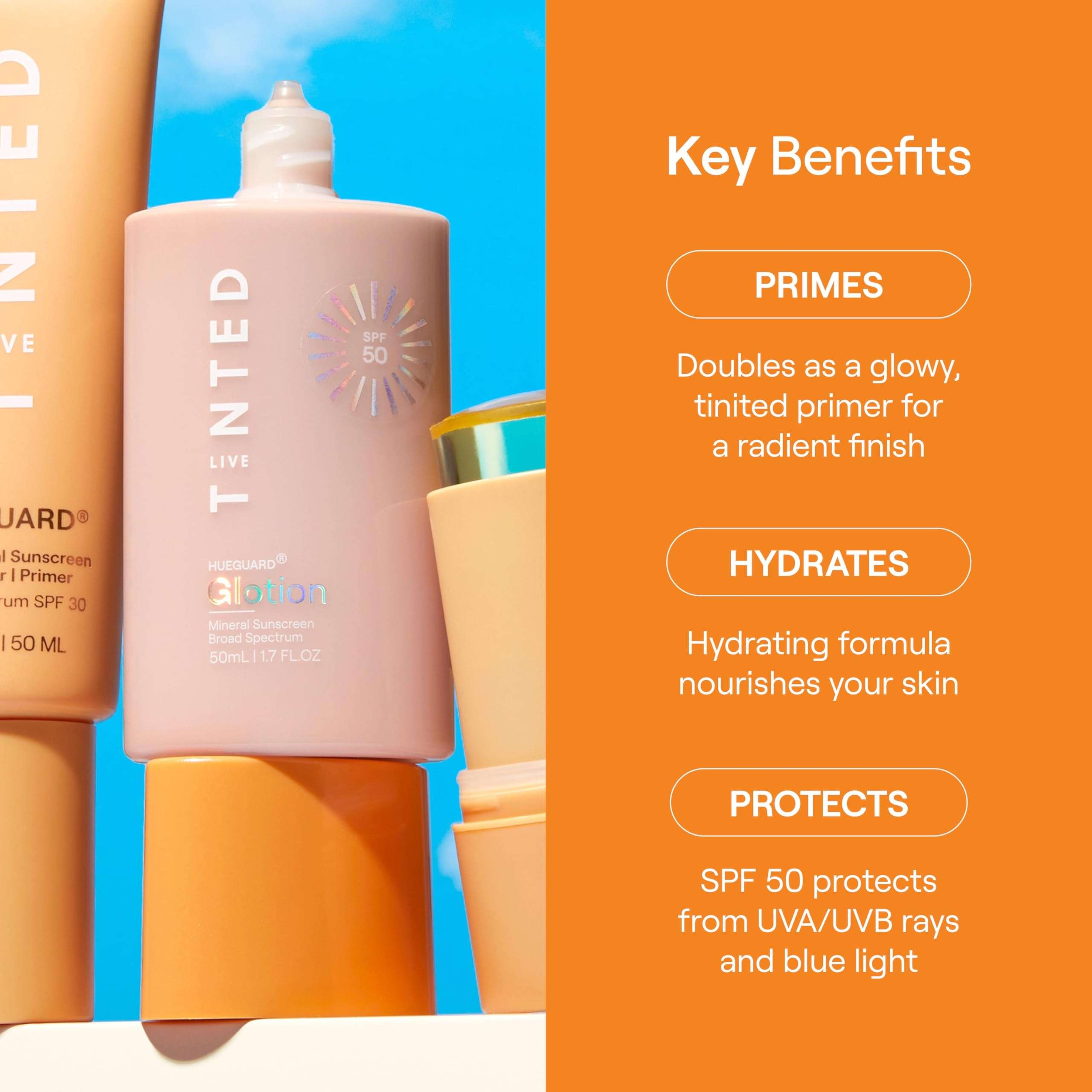 Live Tinted Hueguard Glotion Mineral Tinted Sunscreen For Face SPF 50 – Lightweight Fragrance-Free Sunscreen – Clean & Vegan Primer With SPF - Light Medium .5 FL Oz 5