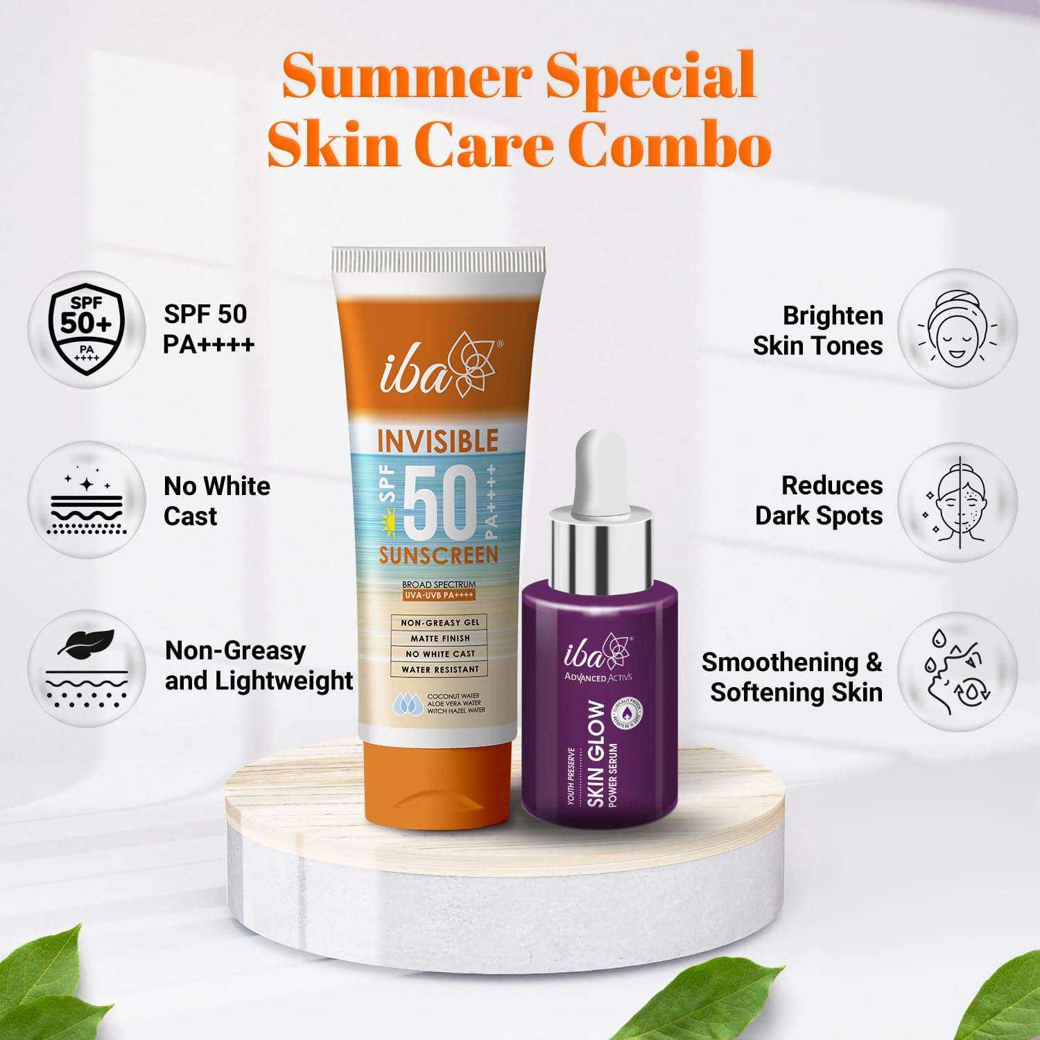 Iba Summer Special Skin Care Combo Vitamin C Serum 30ml + Matte Finish Sunscreen 100g | For Radiant Skin with Brighten Skin Tones and Sun Spots | Halal Certified & Vegan 2