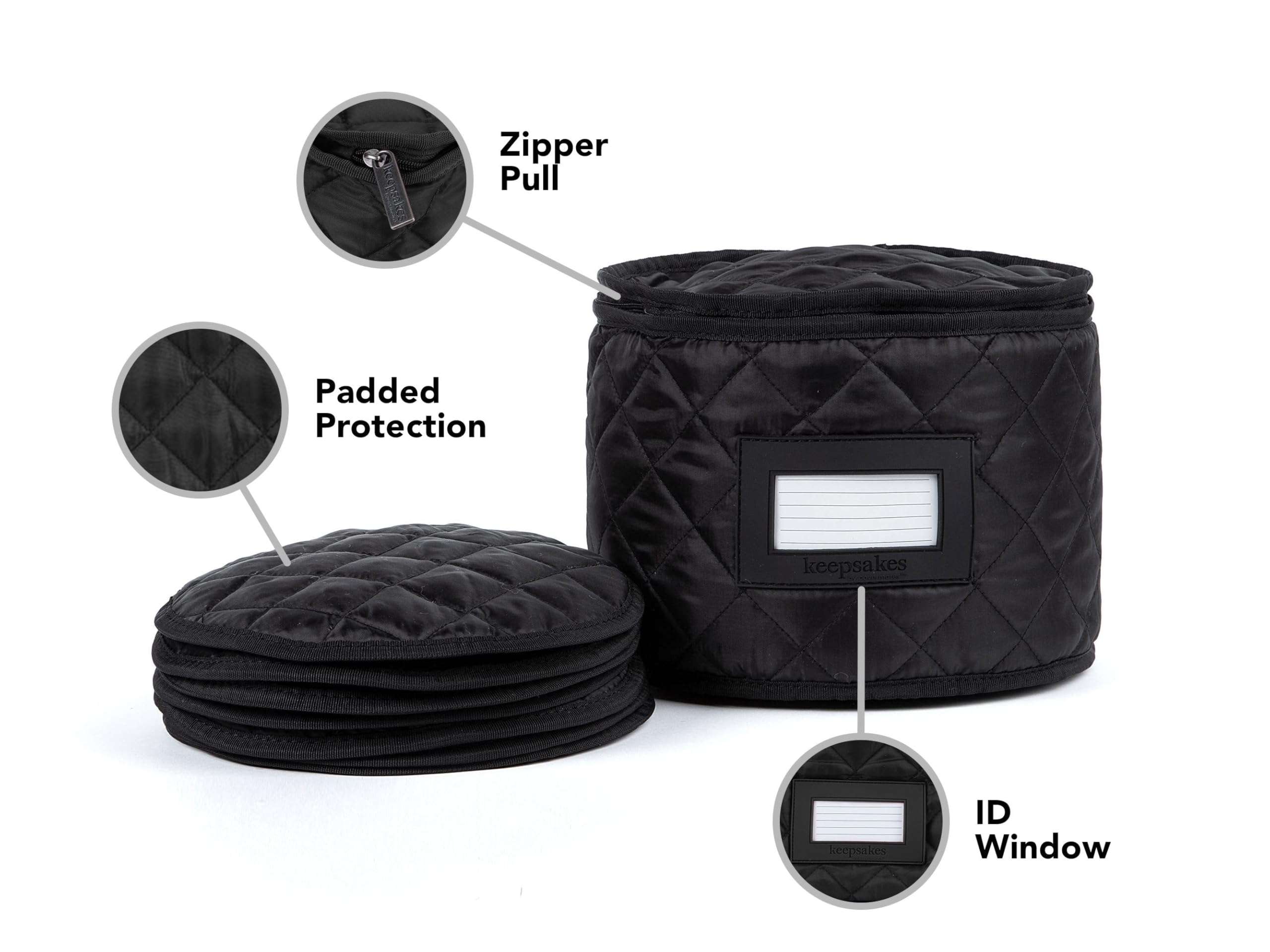 Covermates Keepsakes - Dish Storage - Padded Protection - ID Window - Stain Resistant - Machine Washable - China Storage, Black 2