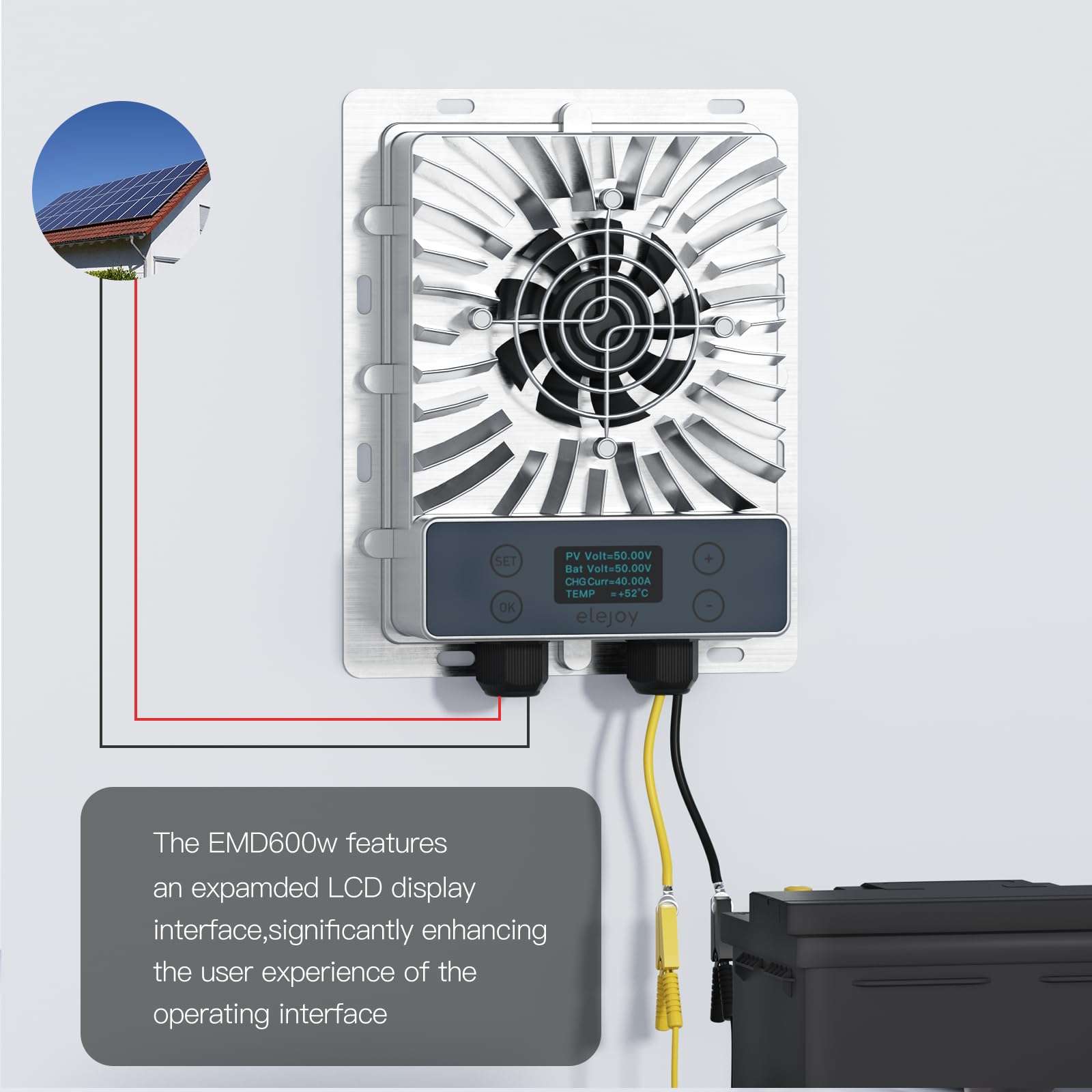 ELEJOY 40 Amp 600W MPPT Solar Charge Controller IP65 Waterproof Step-Down Adjustable 10-30V Battery System Auto,Max PV Voltage 84V Solar Panel Regulator 3