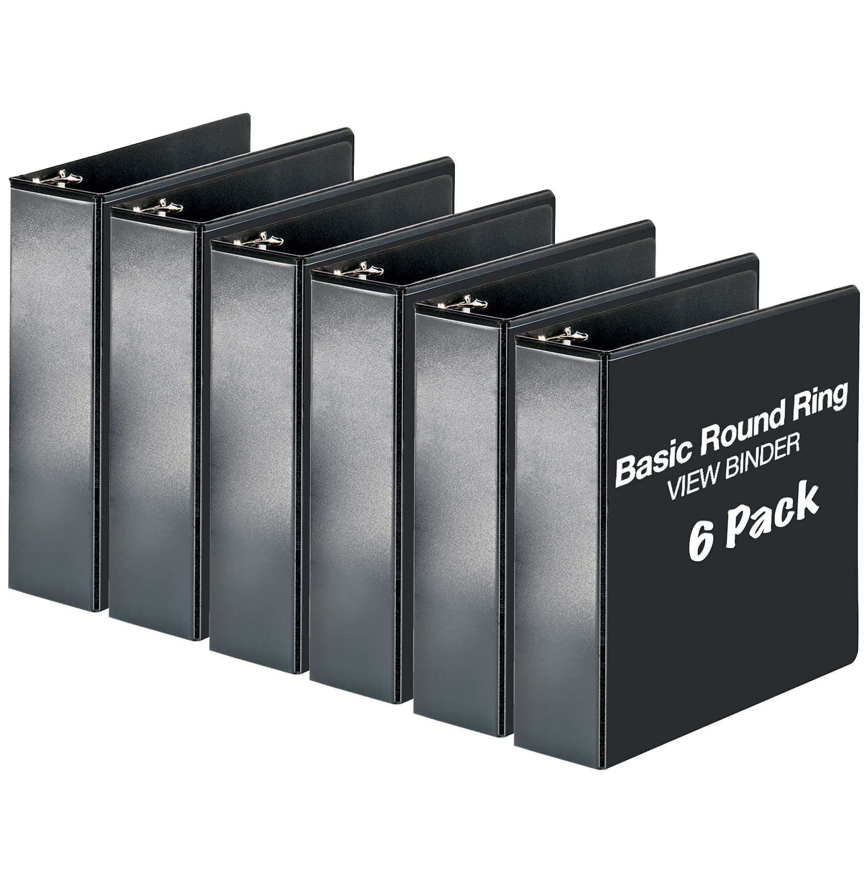 3 Inch Binder, 3 Ring View Binders, Rugged Heavy Duty Binder for Home, Office, School - Holds Up to 625 Sheets Each - Presentation Clear View Customizable Cover and Back - (6 Pack, Black)